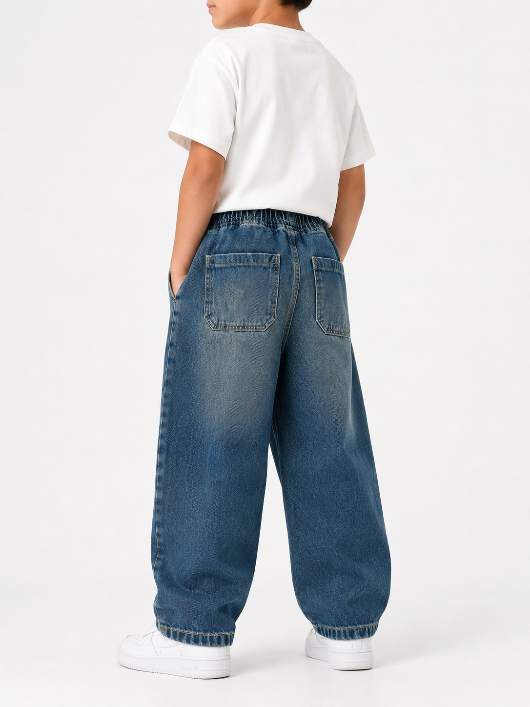 Unisex Wide-Leg Elastic Waist Denim Joggers