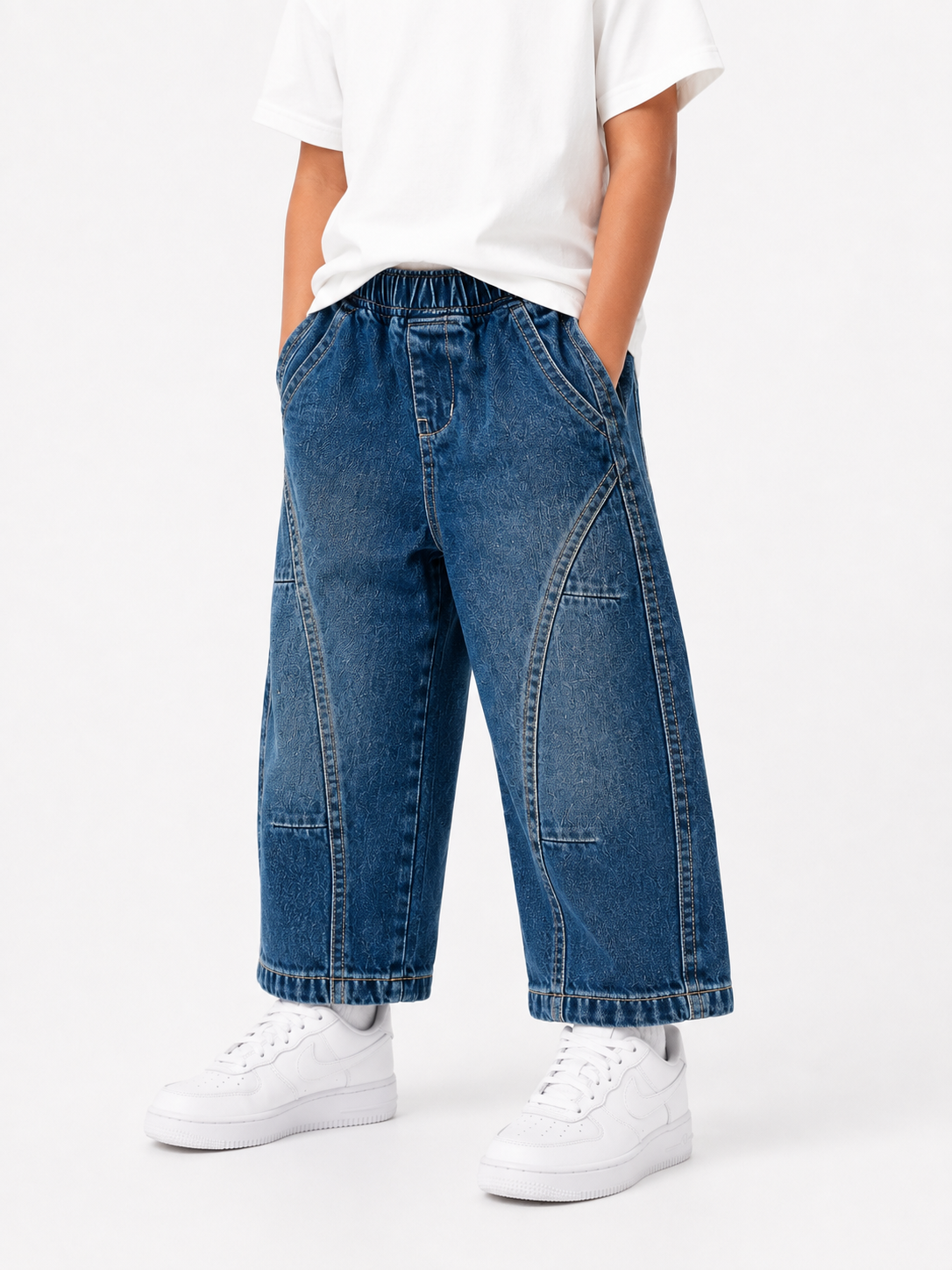 Unisex Wide-Leg Elastic Waist Denim Joggers