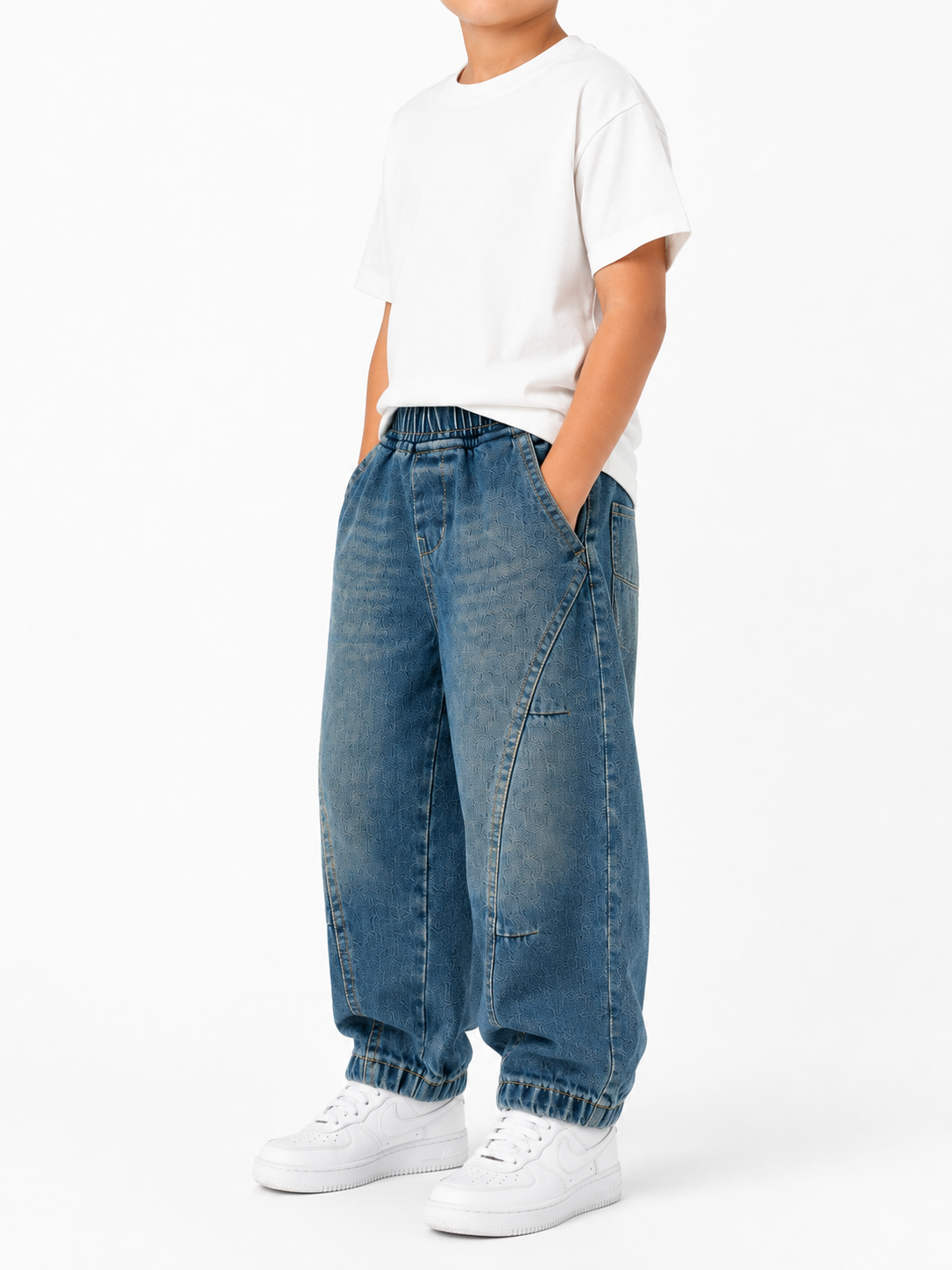 Unisex Wide-Leg Elastic Waist Denim Joggers