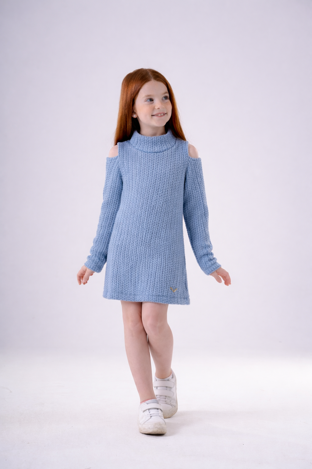 Girls’ Cold-Shoulder Cable Knit Sweater Dress