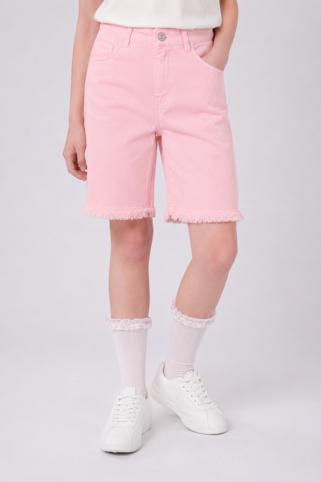 Girls’ Frayed Hem Denim Bermuda Shorts