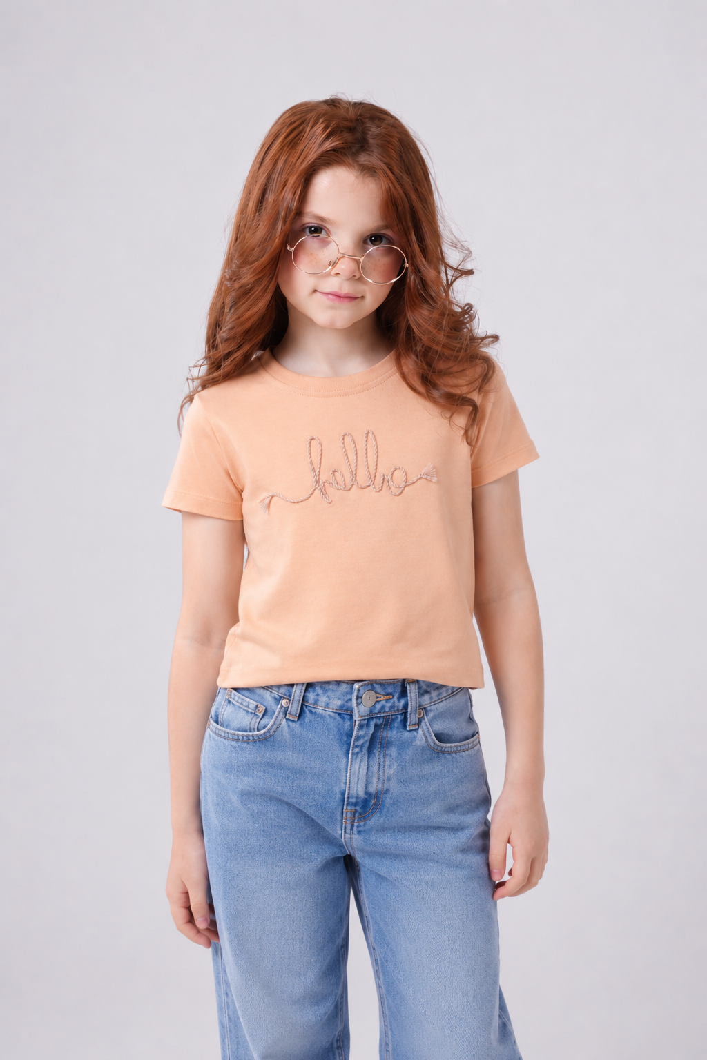 Kids' "Hello" Braided Rope Embroidered Tee