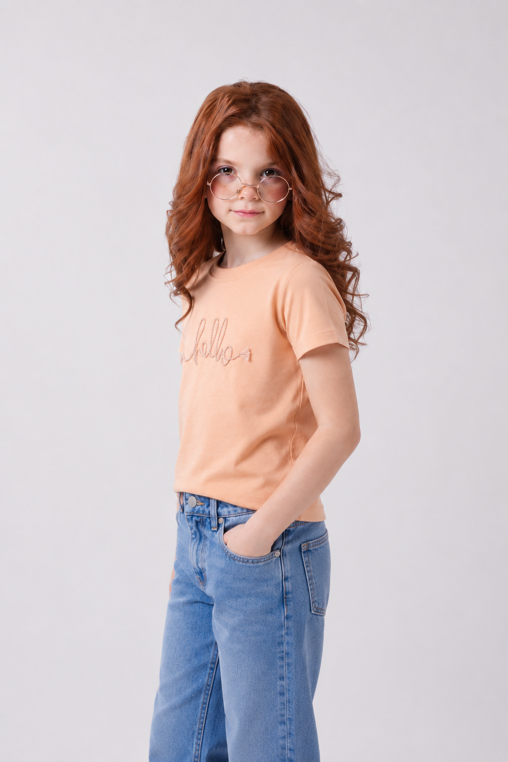 Kids' "Hello" Braided Rope Embroidered Tee