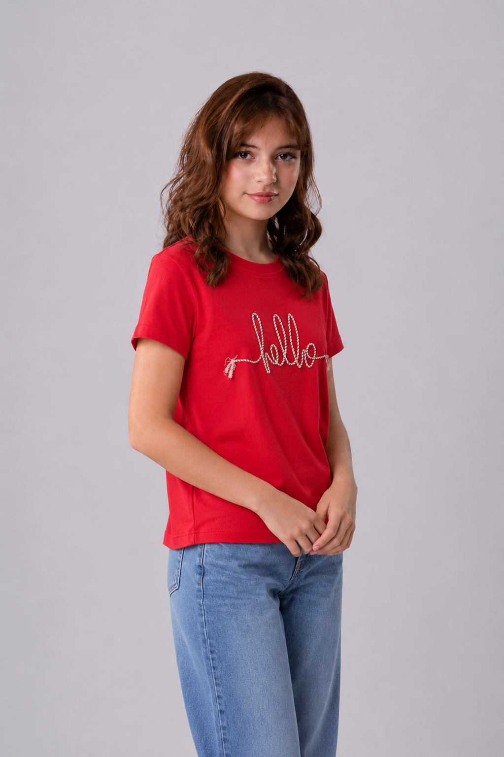Kids' "Hello" Braided Rope Embroidered Tee