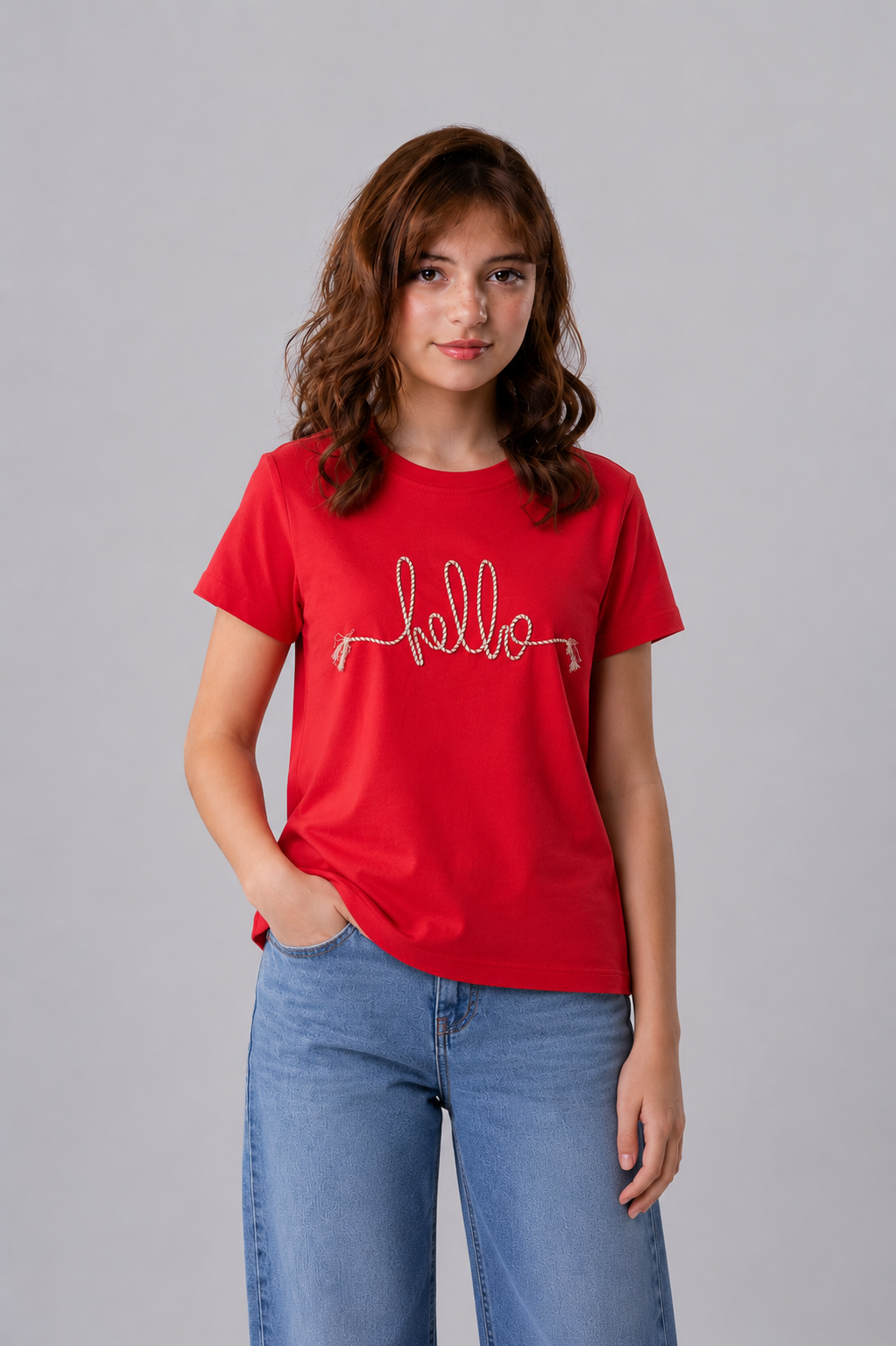 Kids' "Hello" Braided Rope Embroidered Tee