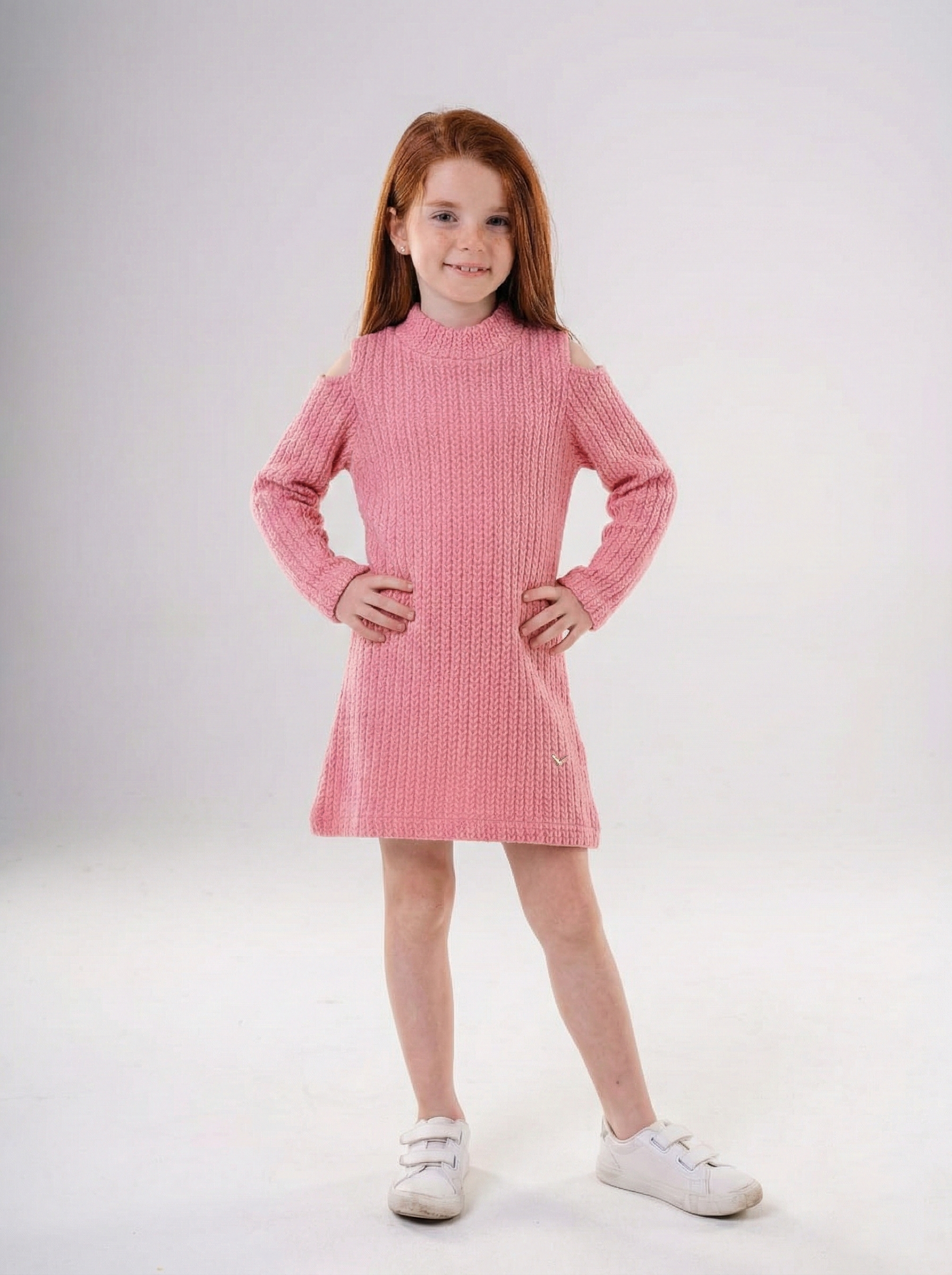 Girls’ Cold-Shoulder Cable Knit Sweater Dress