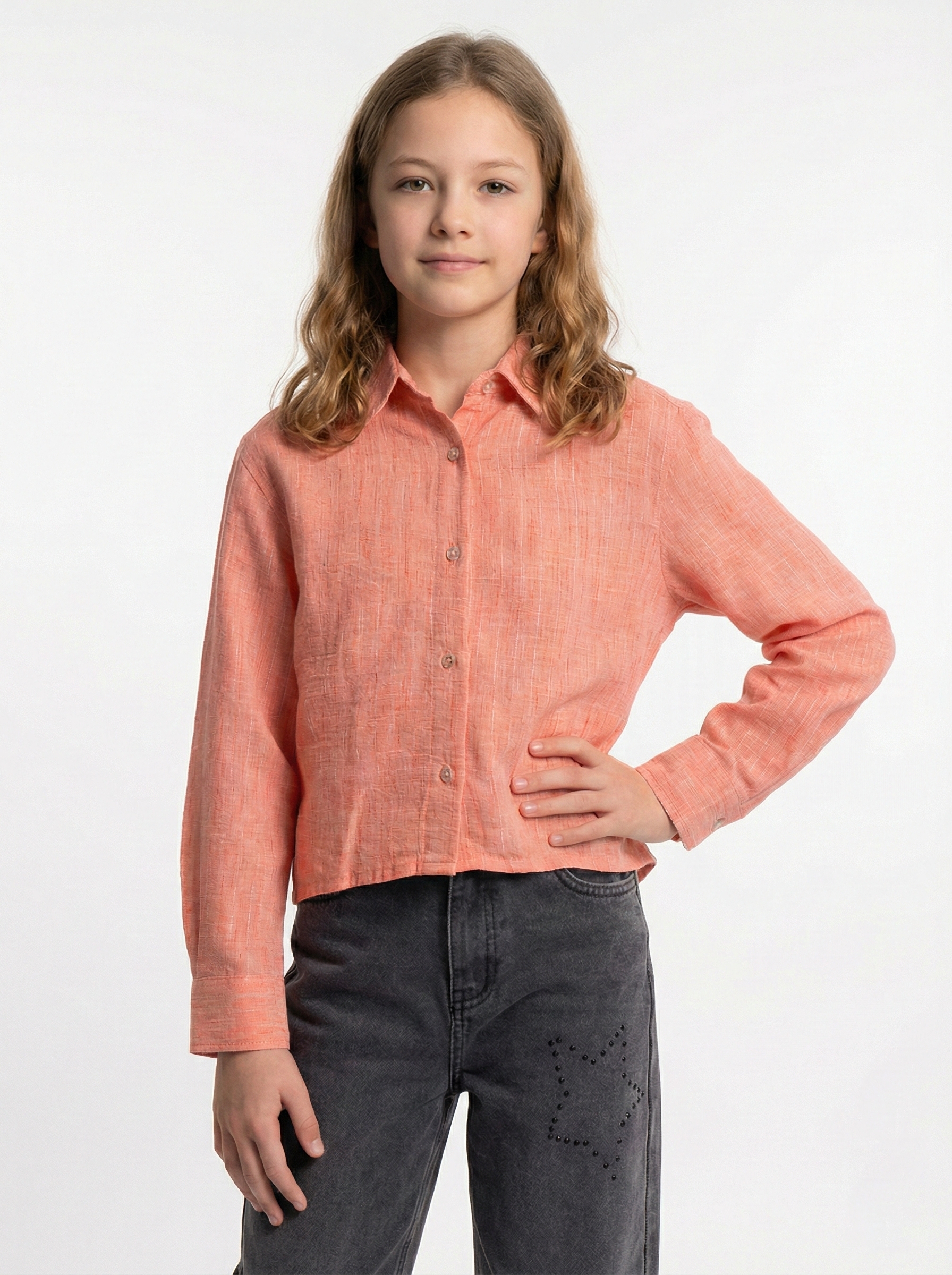 Girls’ Shimmer Button Down Shirt Long-Sleeve Lurex Striped Blouse