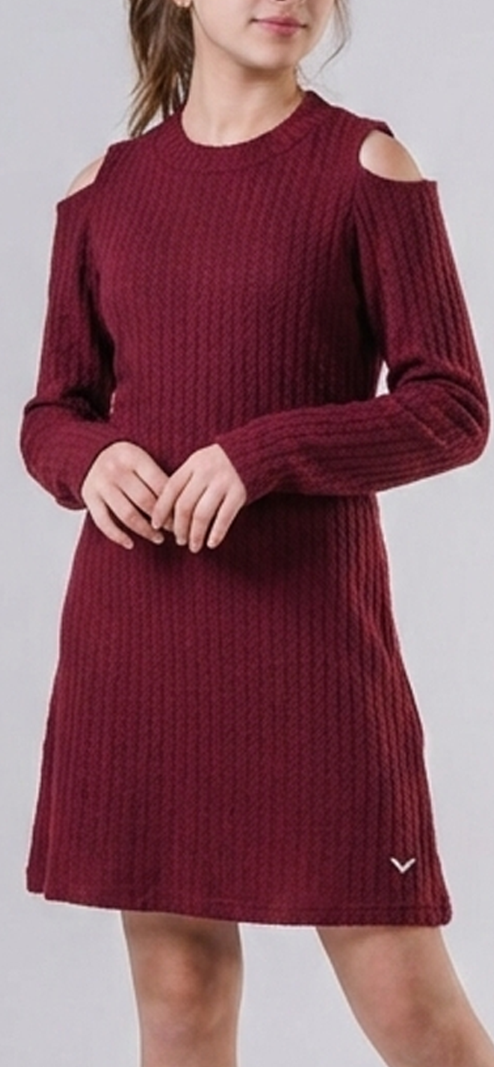 Girls’ Cold-Shoulder Cable Knit Sweater Dress