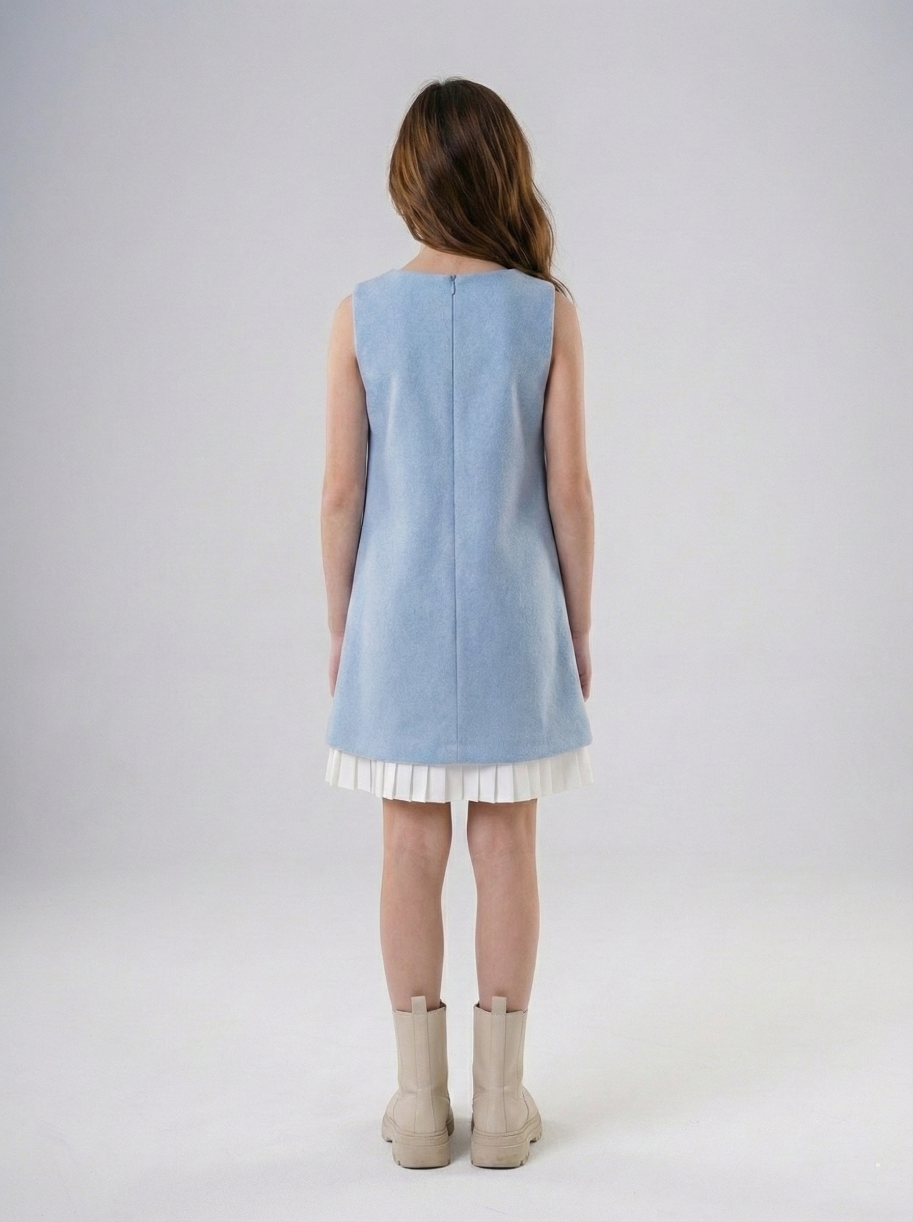 Girls’ A-Line Shift Dress with Floral Appliqué & Pleated Trim