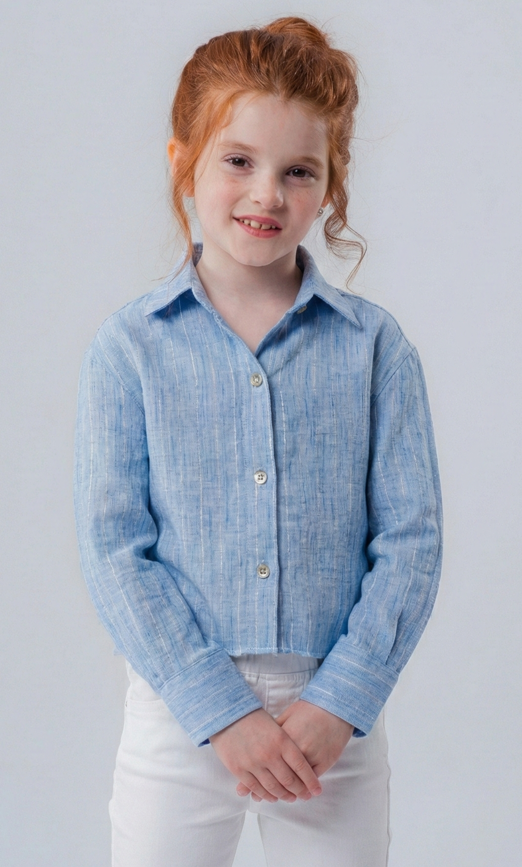 Girls’ Shimmer Button Down Shirt Long-Sleeve Lurex Striped Blouse