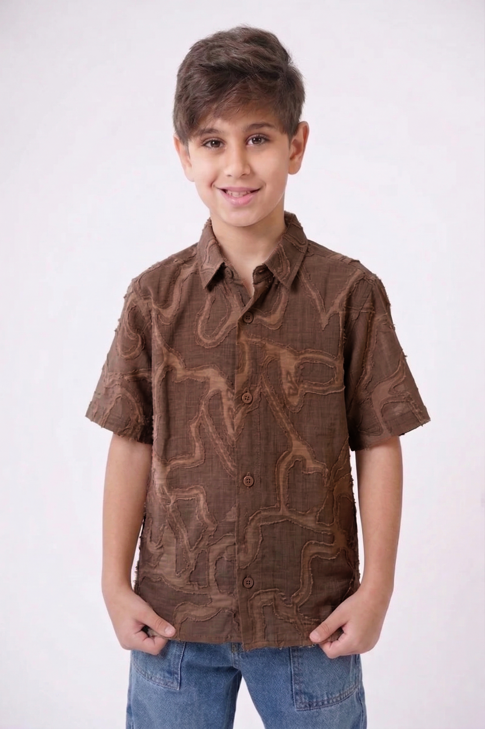Boys’ Textured Abstract Print Short Sleeve Shirt
