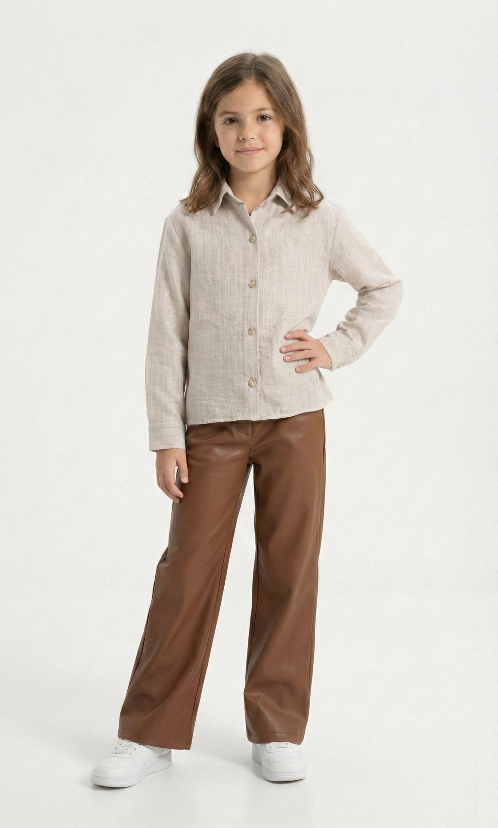 Girls’ Shimmer Button Down Shirt Long-Sleeve Lurex Striped Blouse