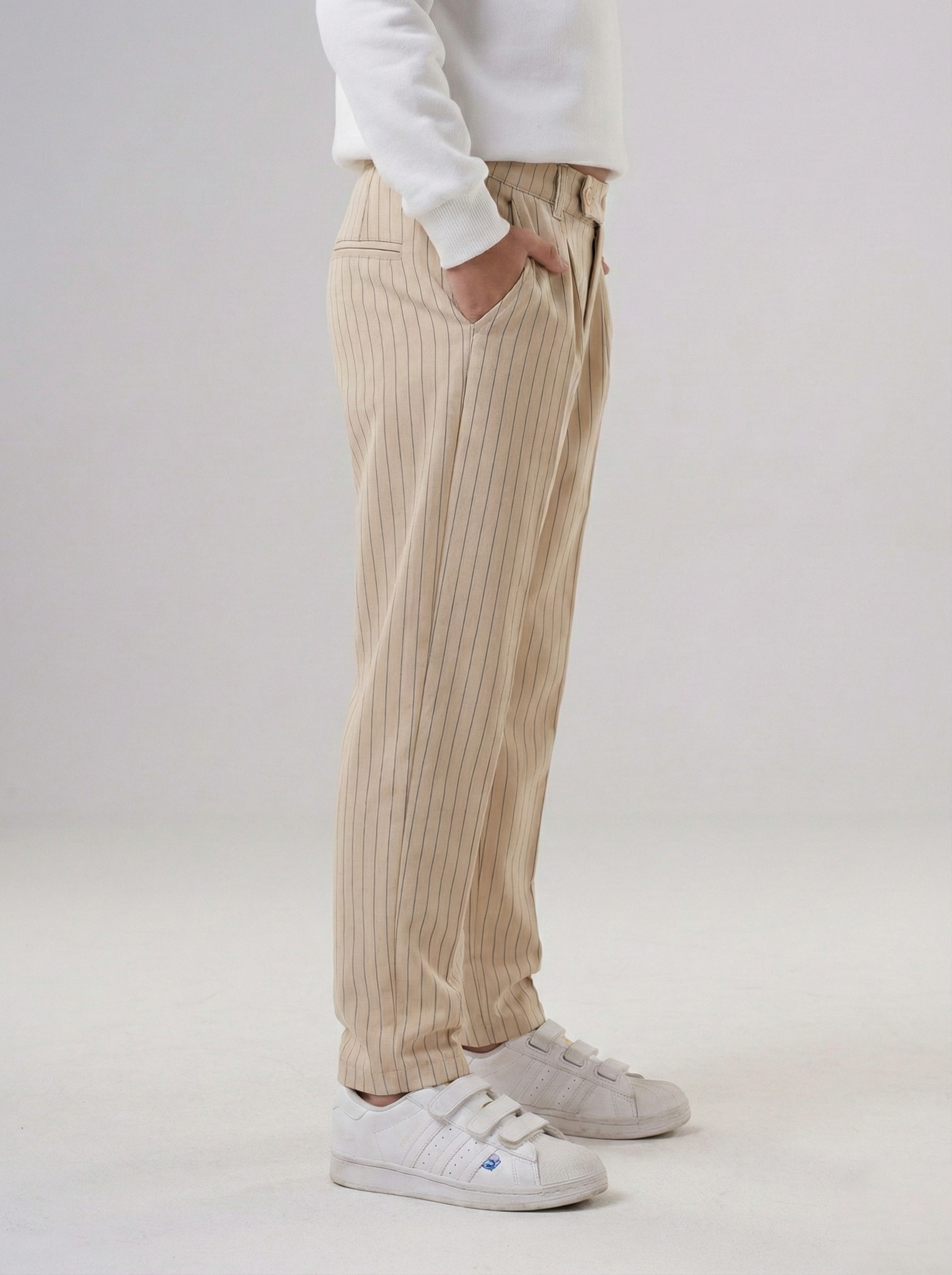 Boys’ Pinstripe Pleated Trousers – Smart-Casual Tailored Dress Pants