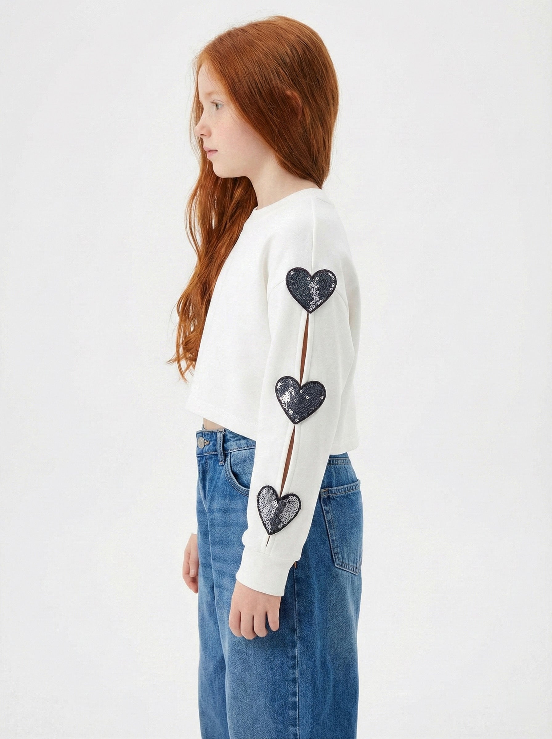Girls' Sweetheart Sequin Cropped Sweatshirt