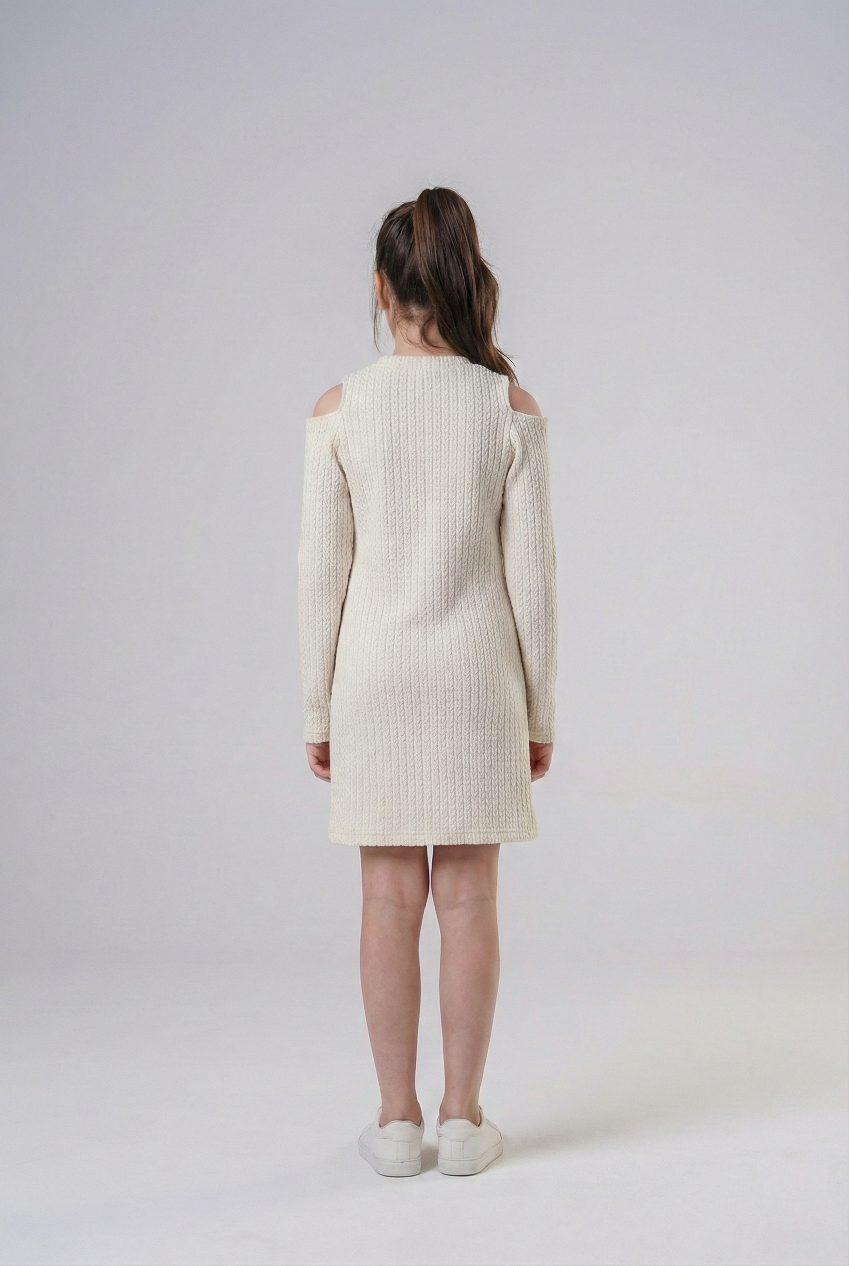 Girls’ Cold-Shoulder Cable Knit Sweater Dress