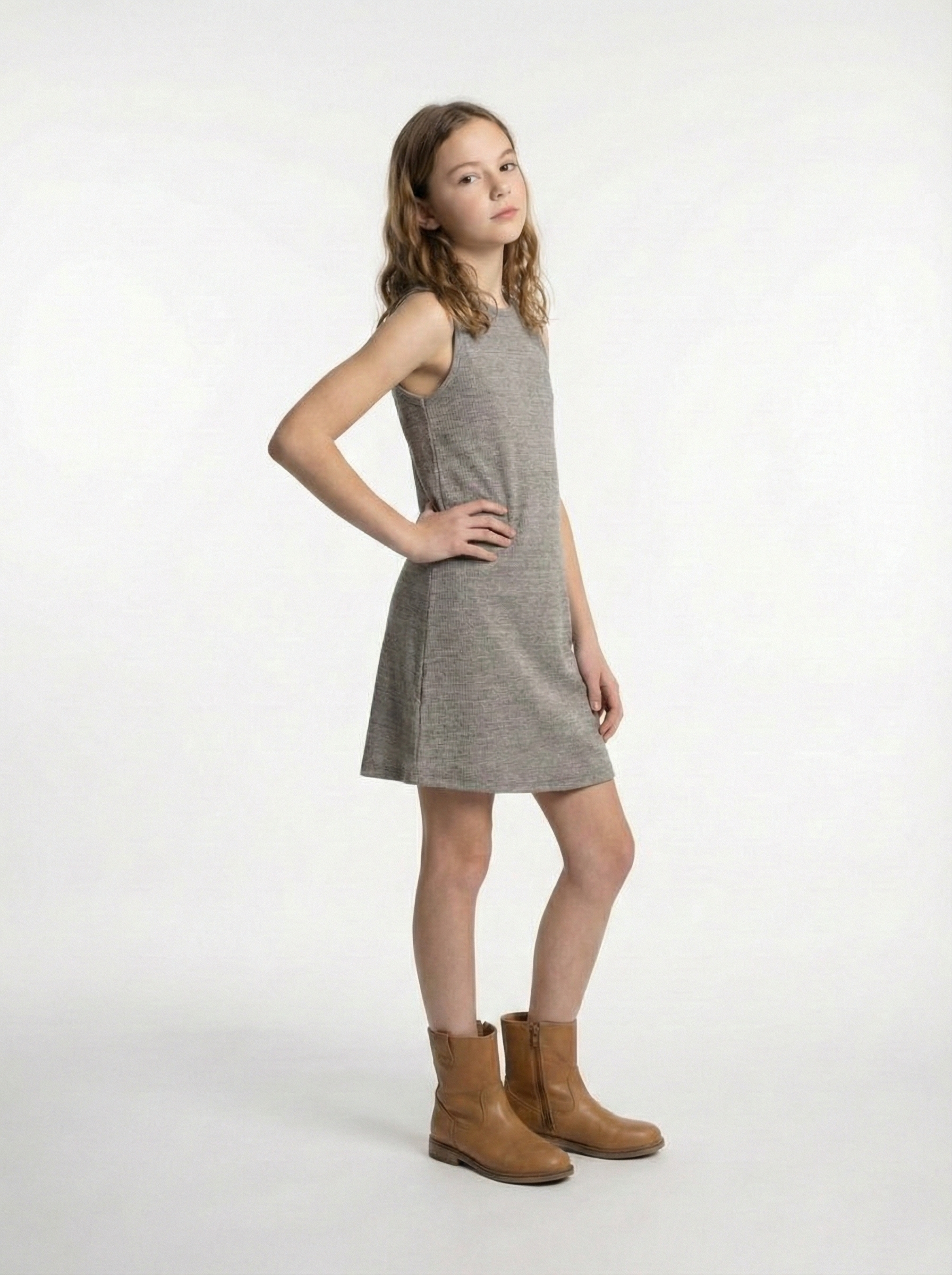 Girls’ Ribbed Knit Sleeveless Shift Dress
