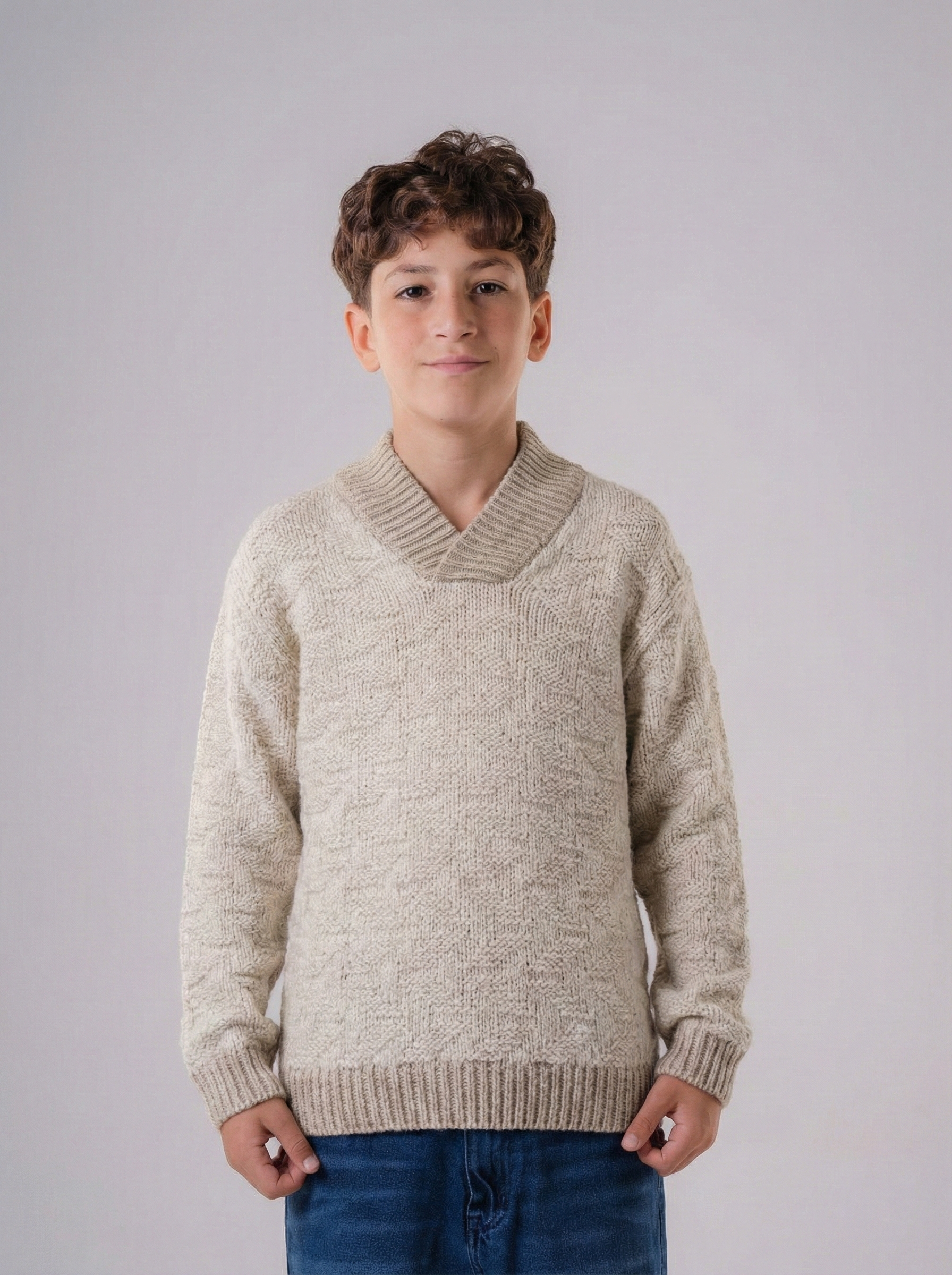 Boys’ Shawl Collar Textured Knit Sweater