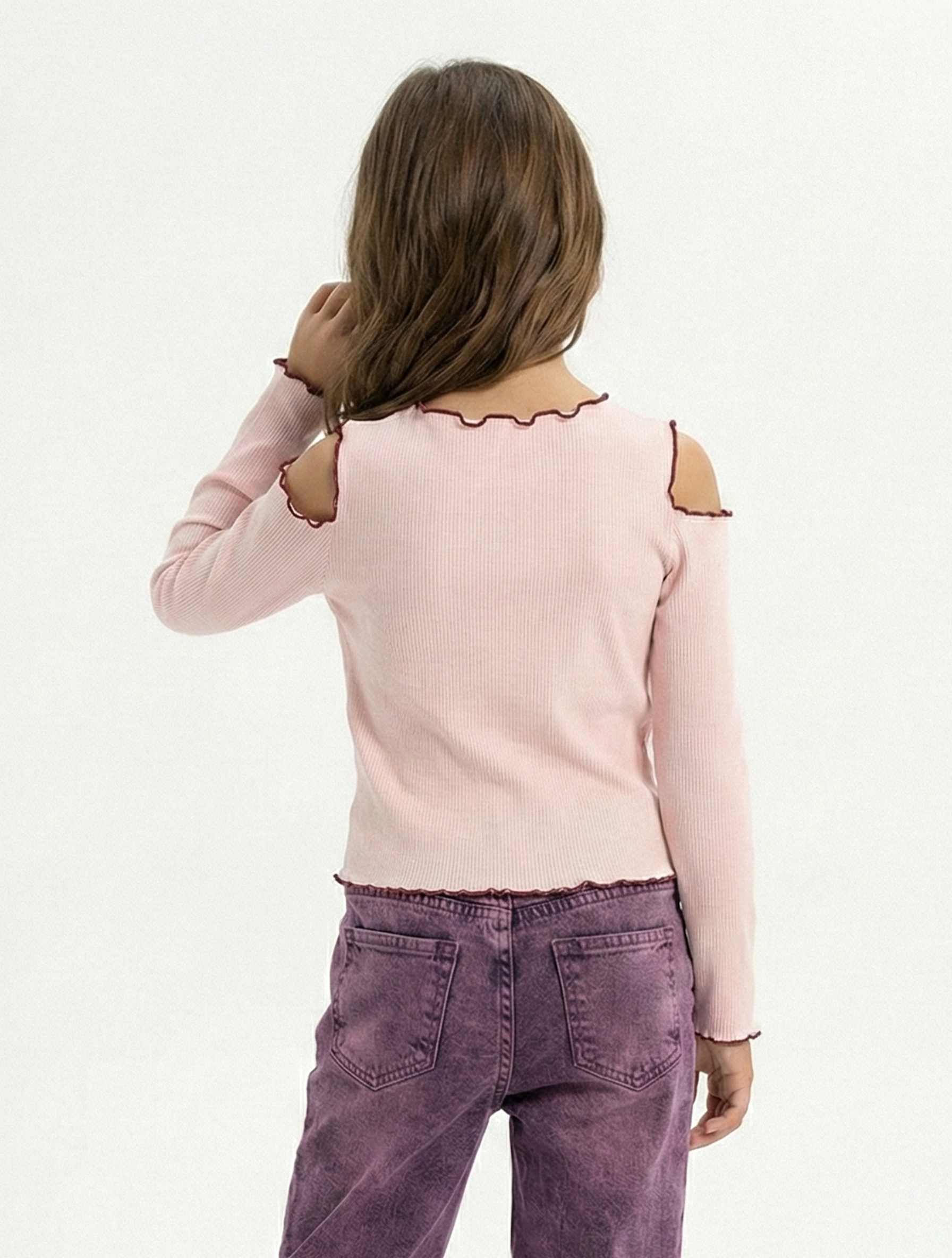 Girls' Soft Ribbed Cut-Out Top with Ruffle Trim