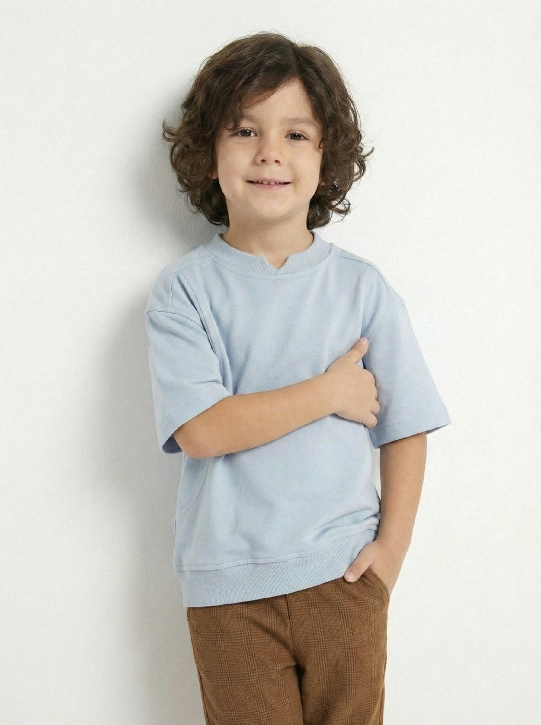 Boys’ Oversized Paneled Tee – Relaxed Fit Cotton T-Shirt with Sculpted Seam Detail