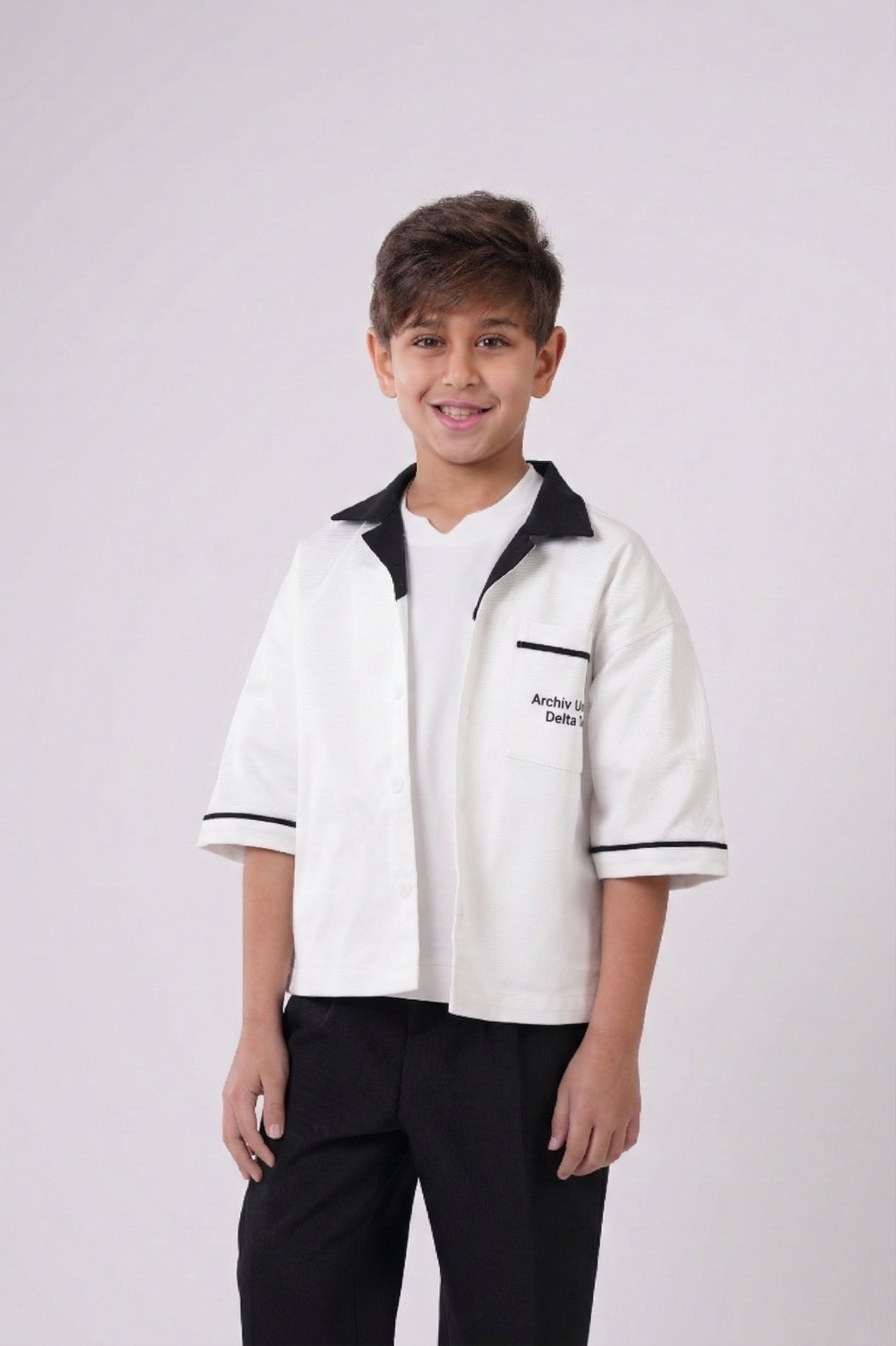 Boys’ Two-Tone Button-Down Resort Shirt – Cream