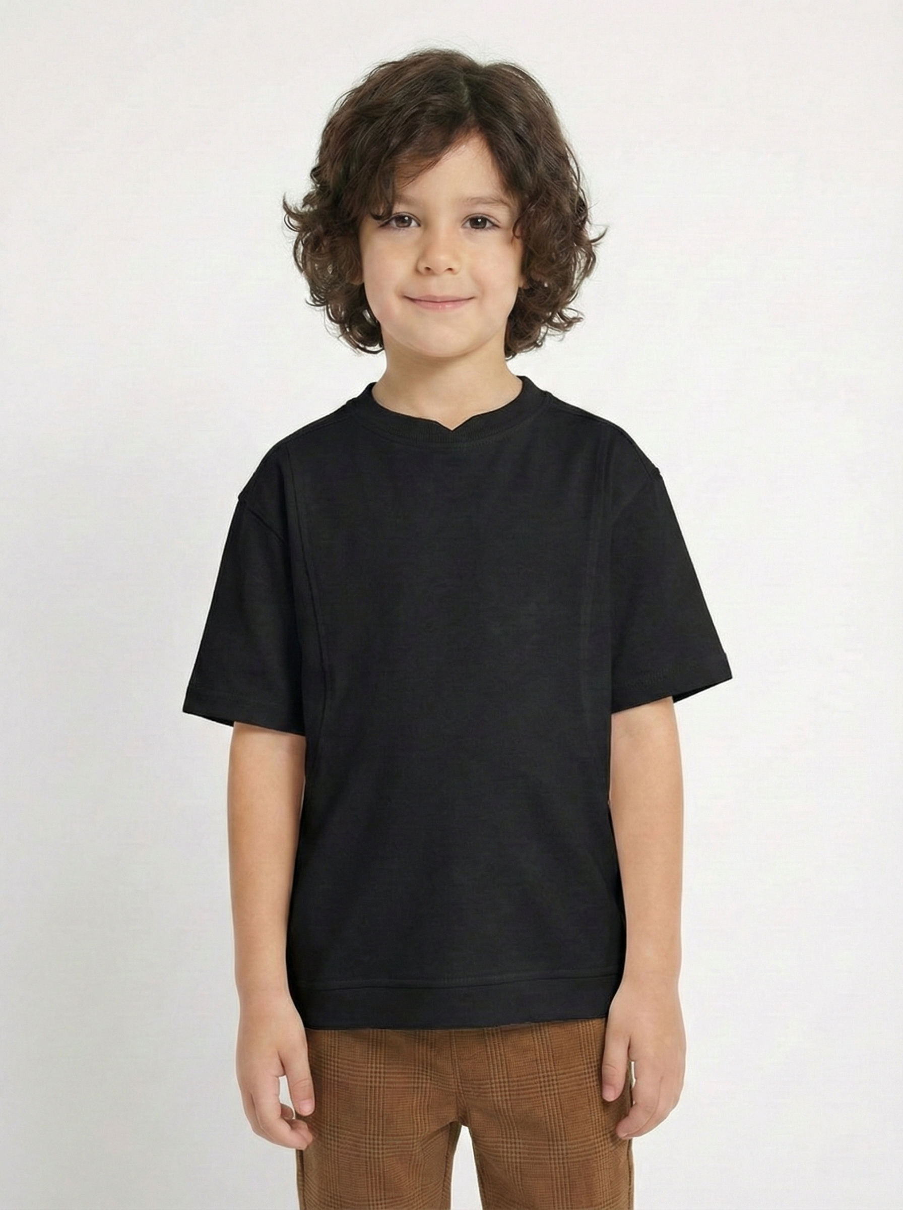 Boys’ Oversized Paneled Tee – Relaxed Fit Cotton T-Shirt with Sculpted Seam Detail