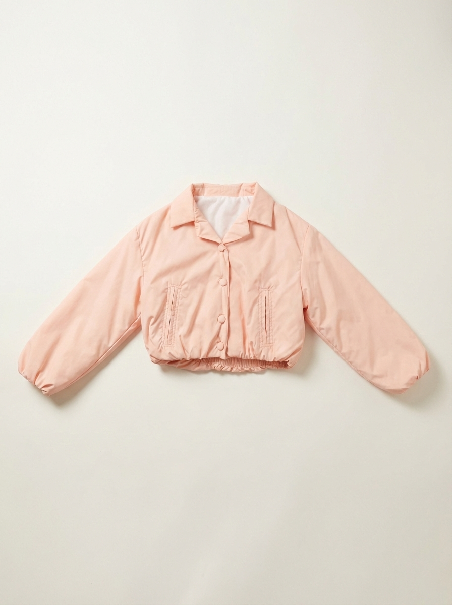 Girls’ Leather Bomber Jacket – Collared Snap-Front Utility Outerwear