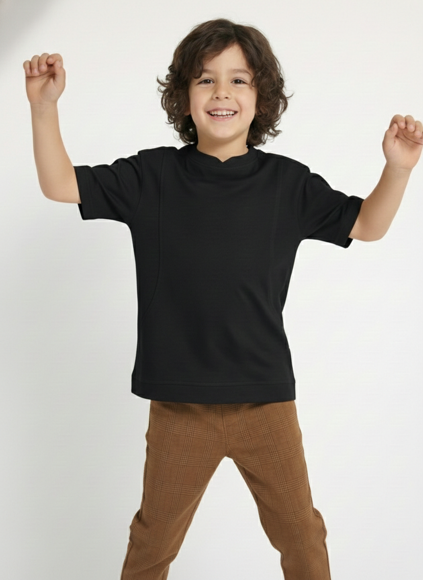 Boys’ Oversized Paneled Tee – Relaxed Fit Cotton T-Shirt with Sculpted Seam Detail