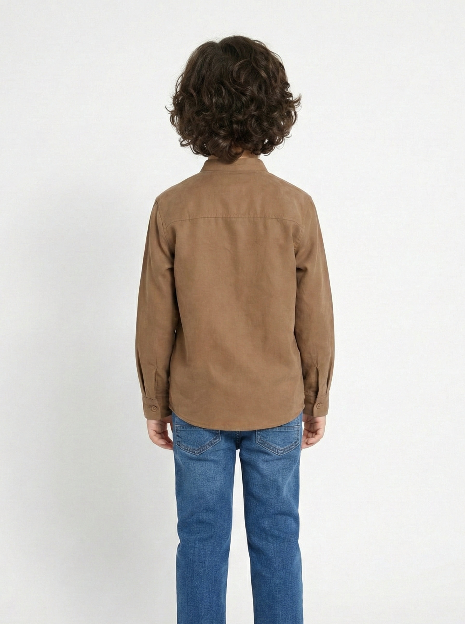 Boys’ Mandarin Collar Shirt – Long-Sleeve Button-Up with Geometric Embroidery