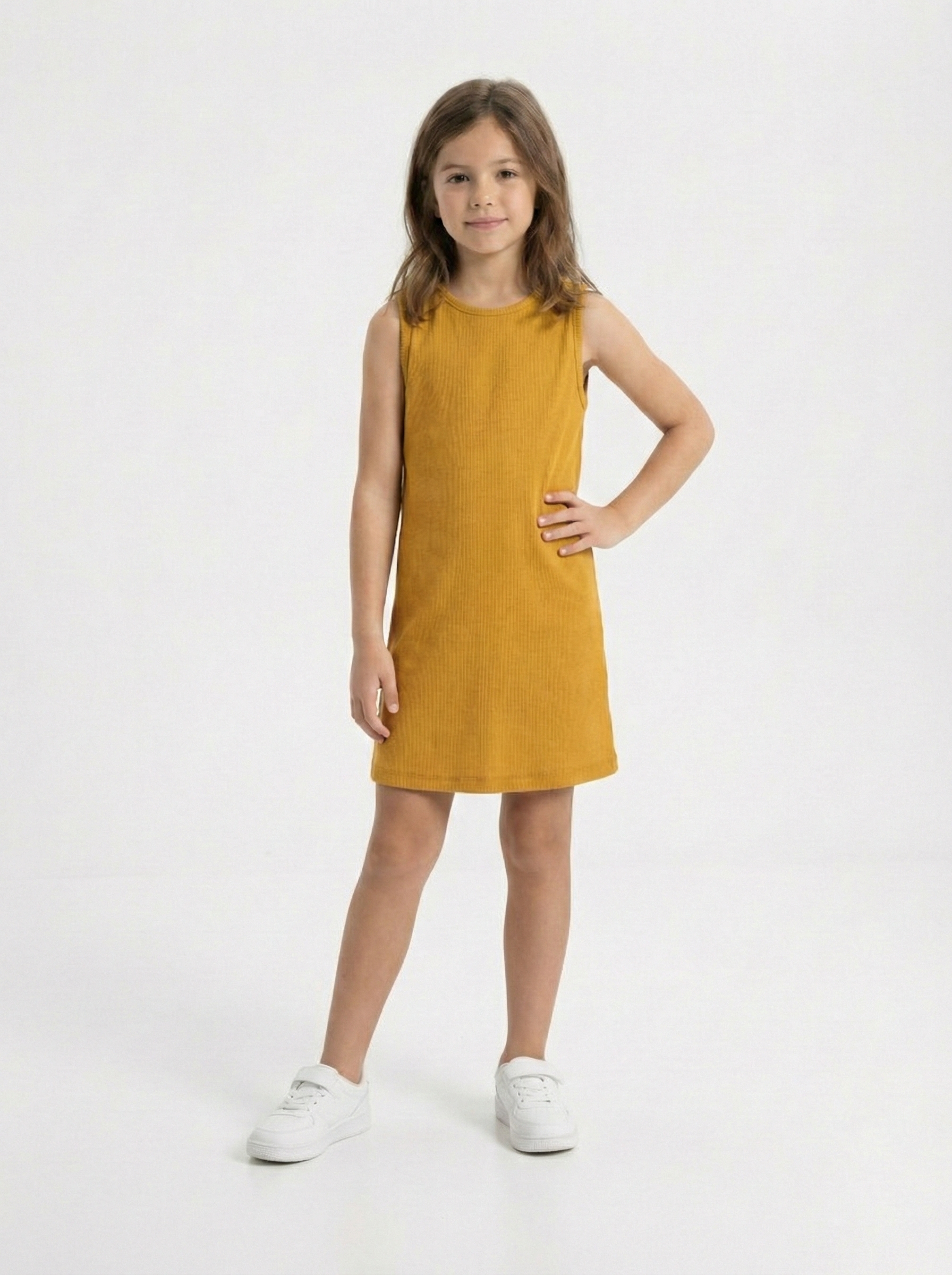 Girls’ Ribbed Knit Sleeveless Shift Dress