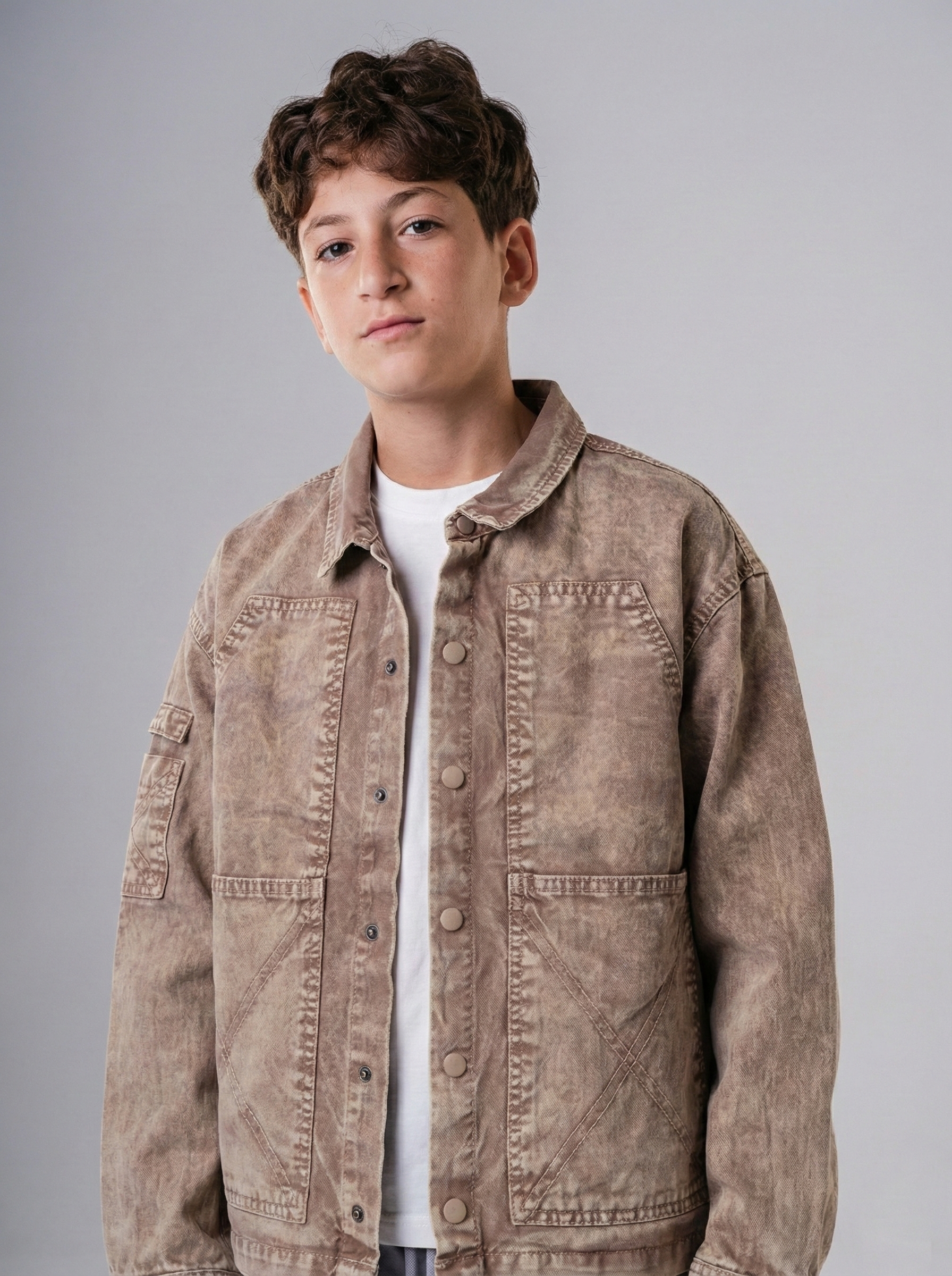 Boys’ Utility Denim Jacket – Button Down Layer with Pocket Details