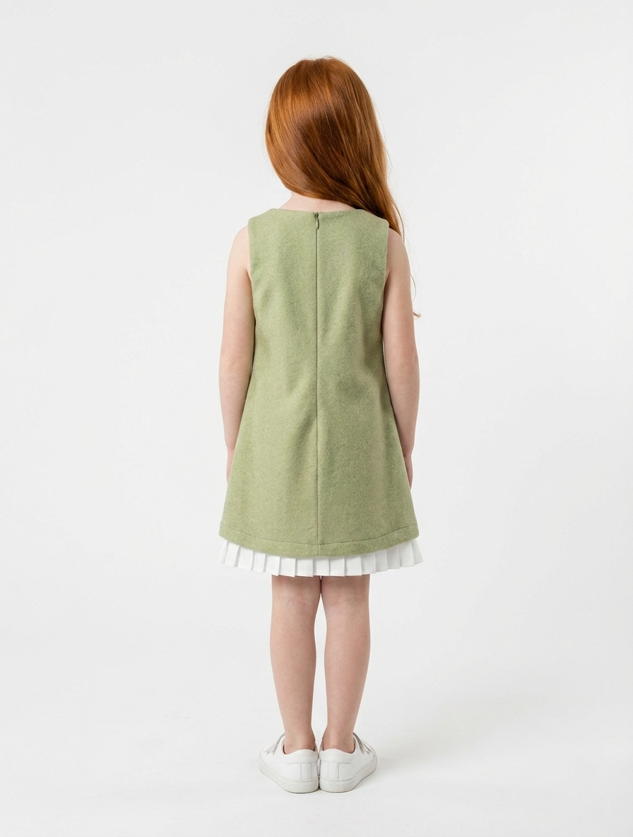 Girls’ A-Line Shift Dress with Floral Appliqué & Pleated Trim
