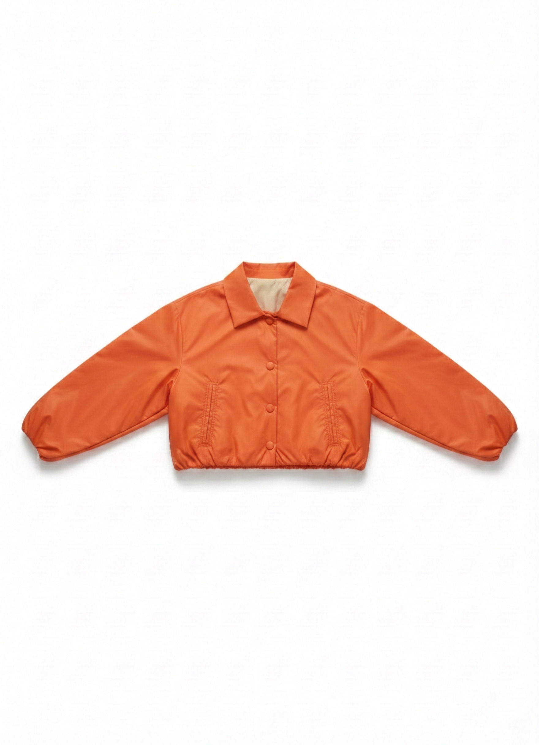 Girls’ Leather Bomber Jacket – Collared Snap-Front Utility Outerwear