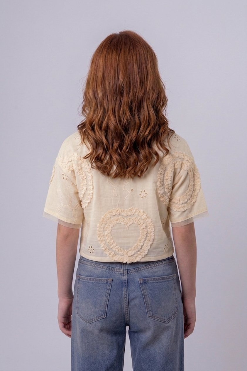 Girls’ Textured Eyelet & Tufted Crop Top