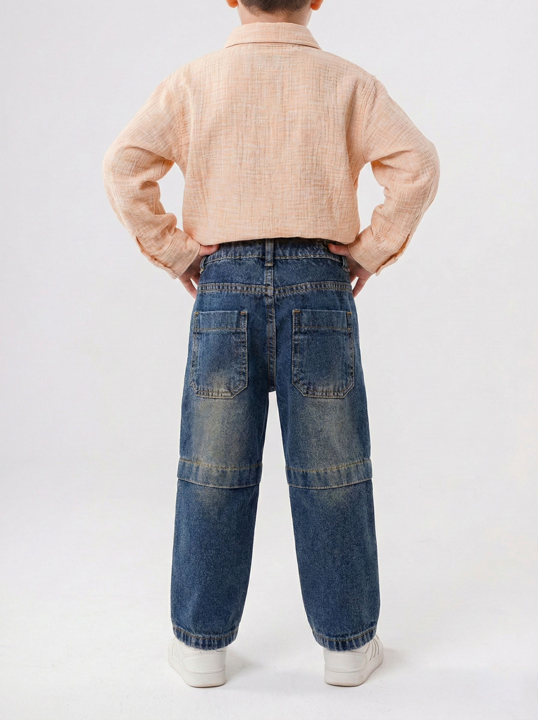 Boys’ Mid-Wash Carpenter Jeans – Relaxed Fit Denim with Reinforced Knee Panels