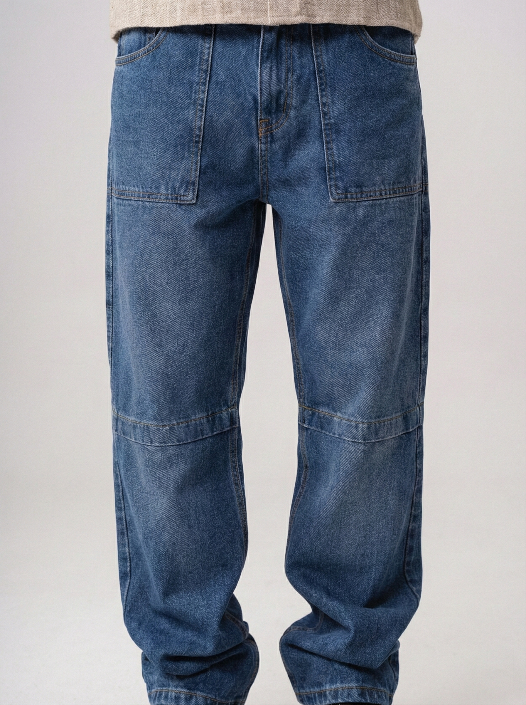 Boys’ Mid-Wash Carpenter Jeans – Relaxed Fit Denim with Reinforced Knee Panels