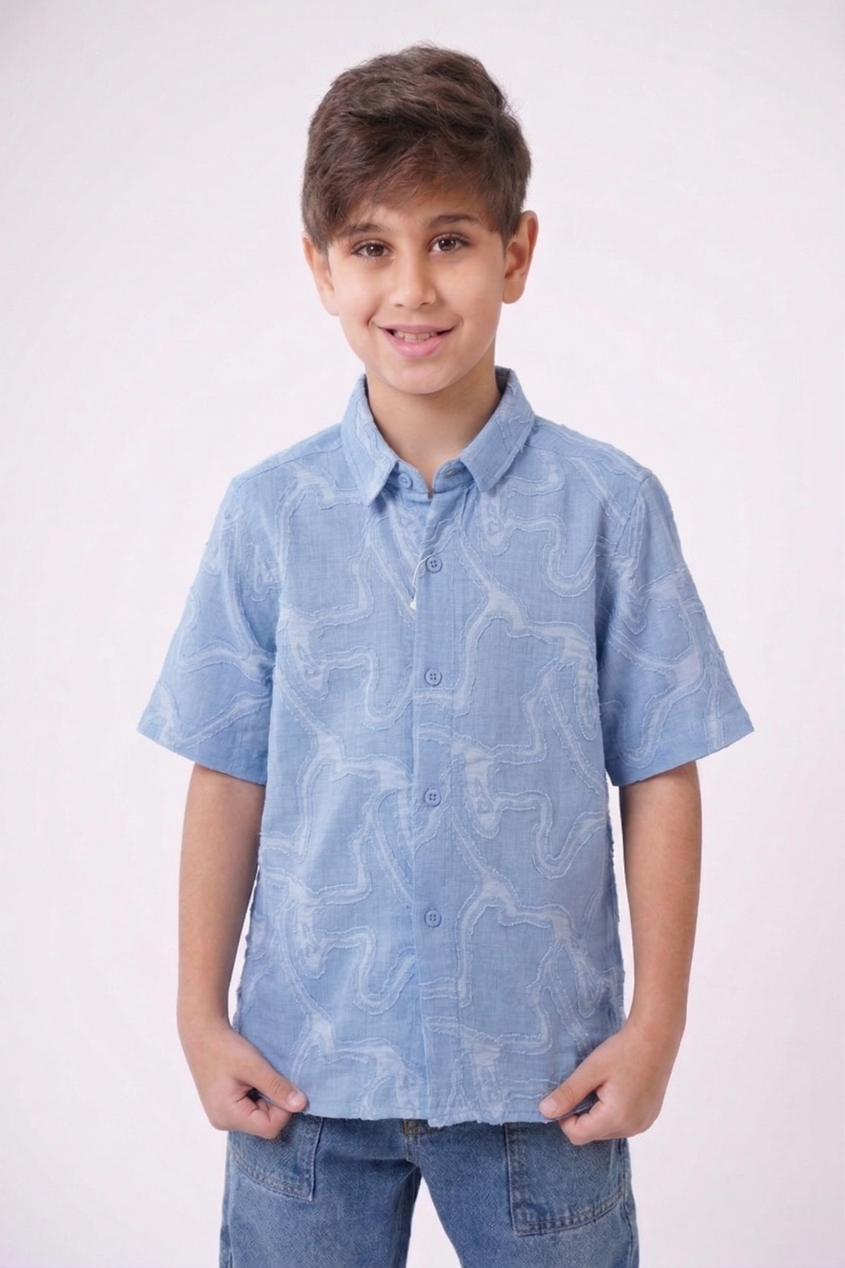 Boys’ Textured Abstract Print Short Sleeve Shirt