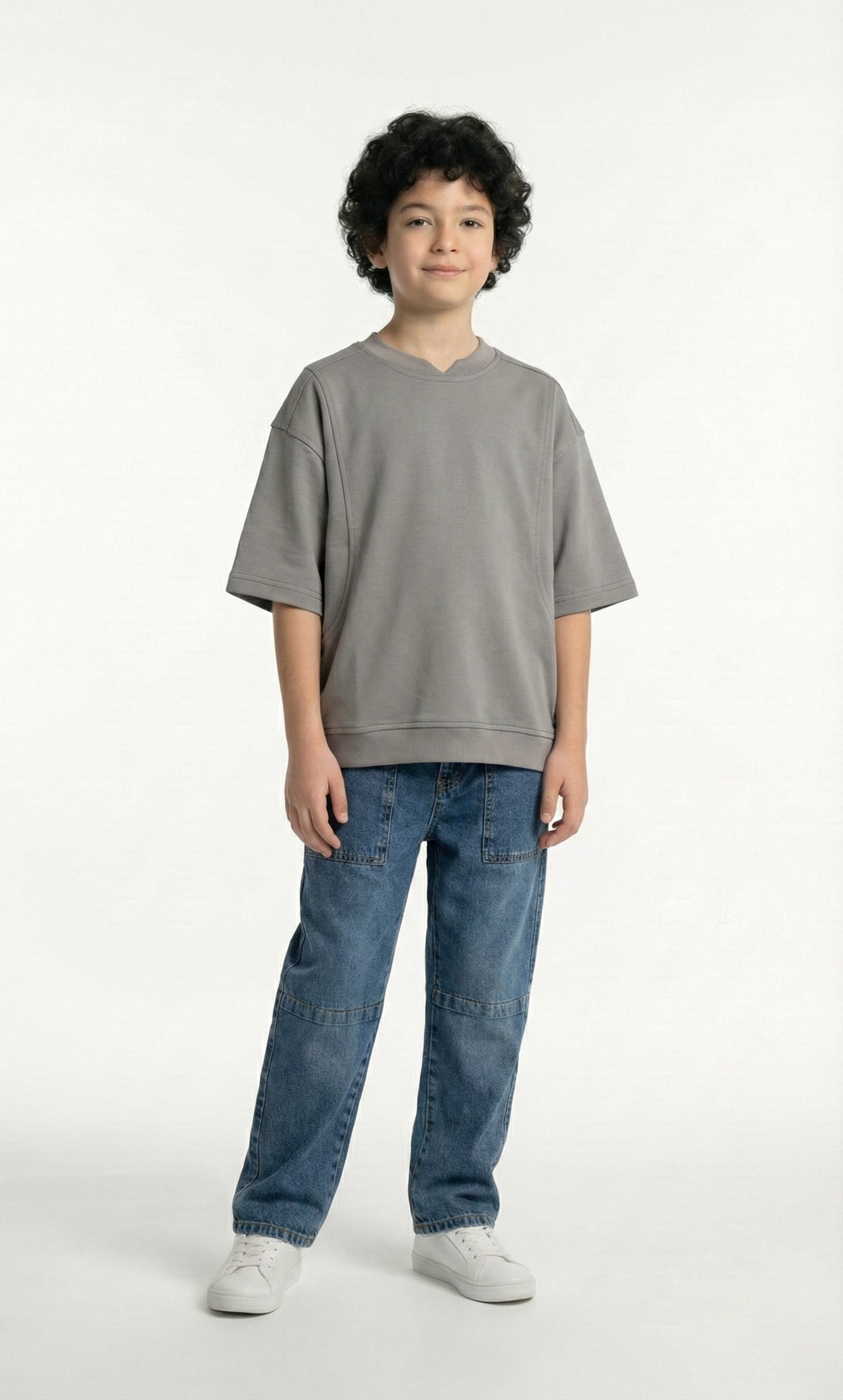 Boys’ Oversized Paneled Tee – Relaxed Fit Cotton T-Shirt with Sculpted Seam Detail