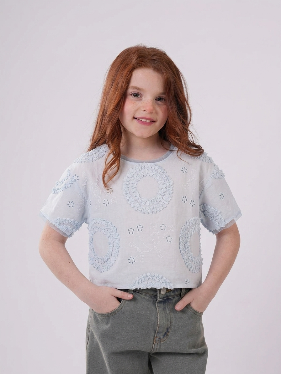 Girls’ Textured Eyelet & Tufted Crop Top