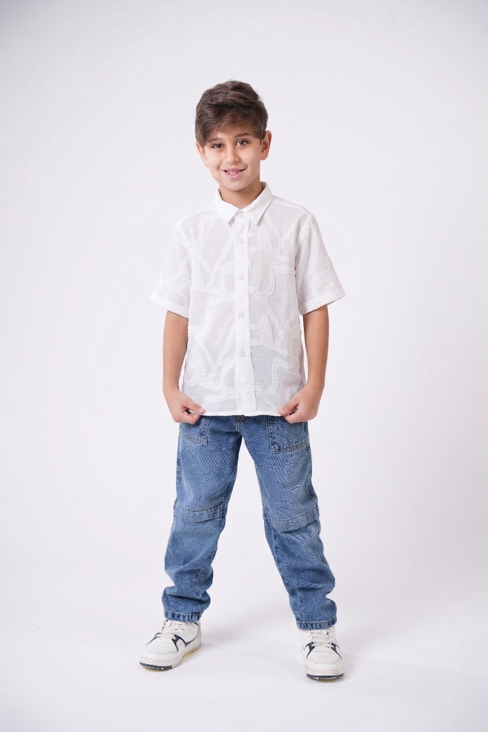 Boys’ Textured Abstract Print Short Sleeve Shirt