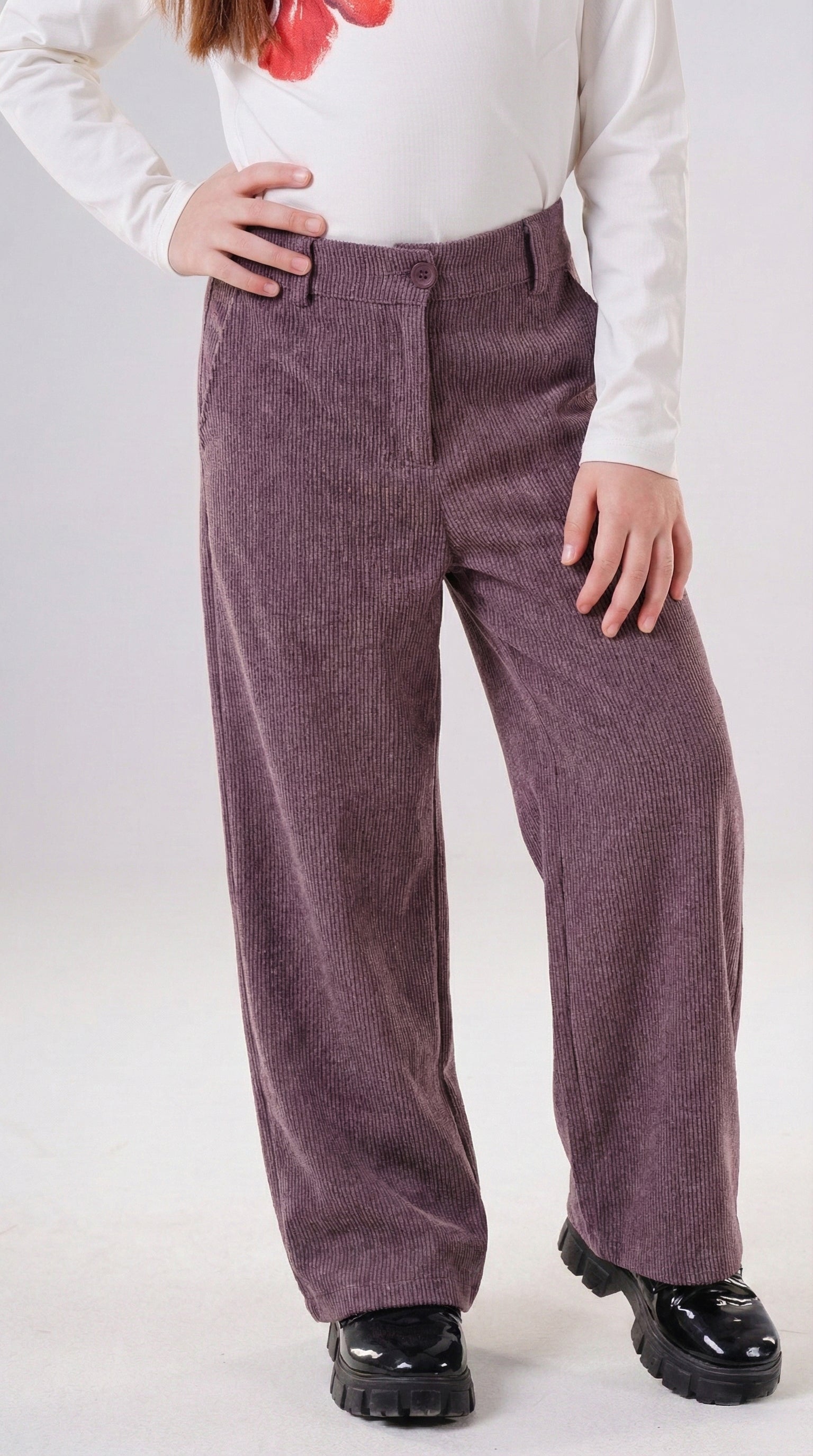 Girls Cozy Ribbed Wide-Leg Trousers