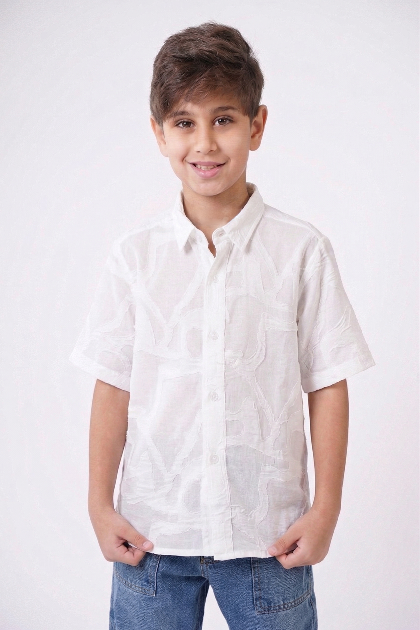 Boys’ Textured Abstract Print Short Sleeve Shirt