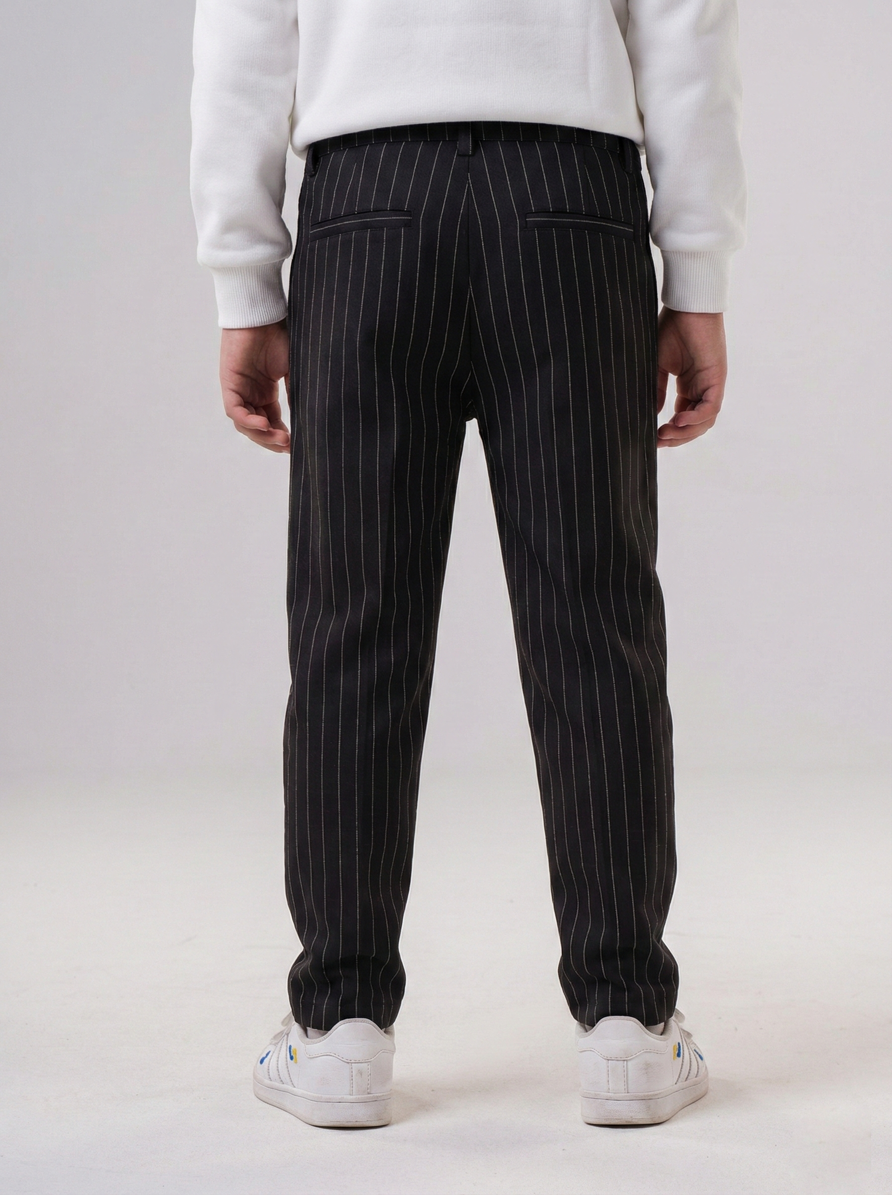 Boys’ Pinstripe Pleated Trousers – Smart-Casual Tailored Dress Pants