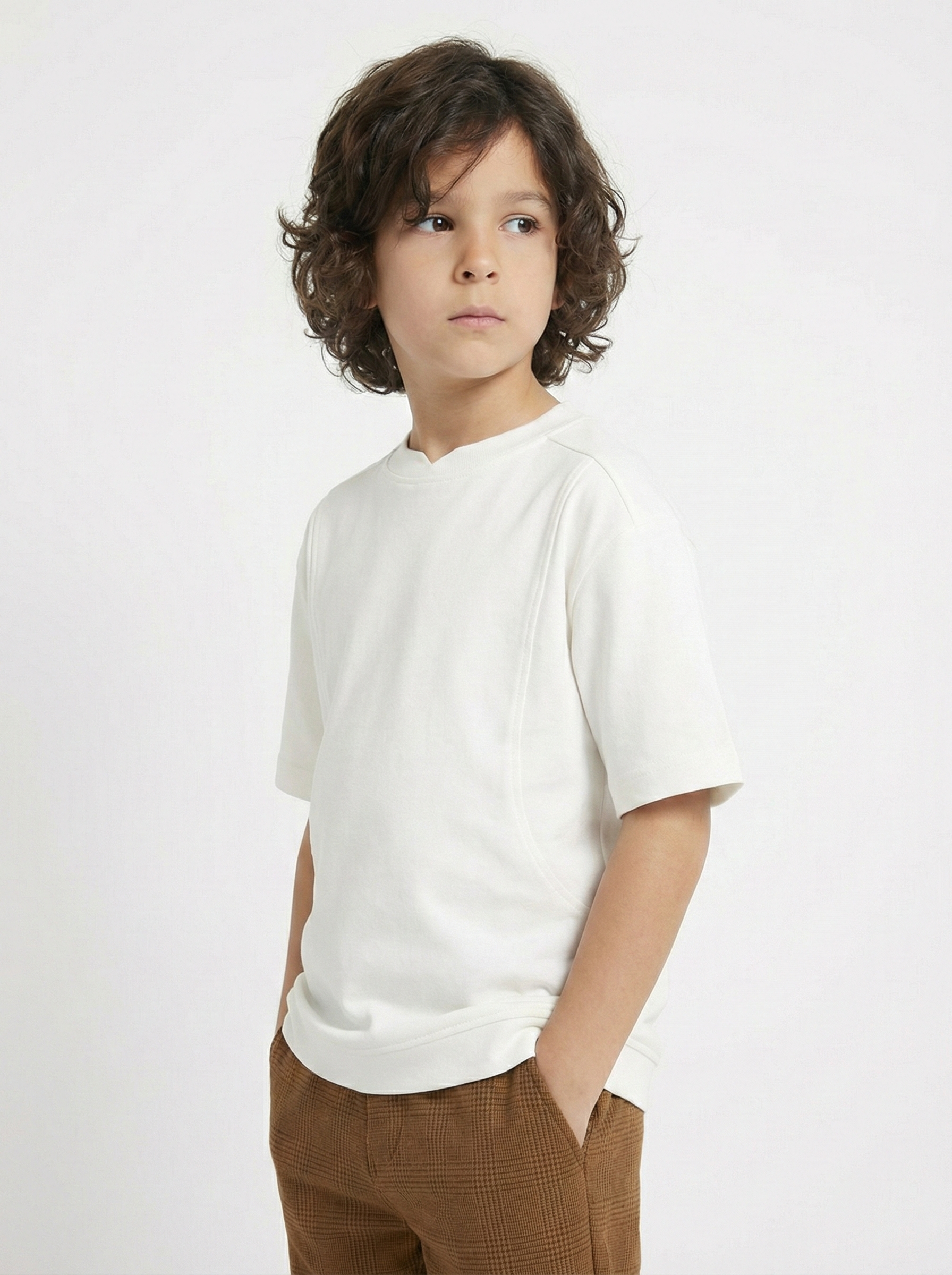 Boys’ Oversized Paneled Tee – Relaxed Fit Cotton T-Shirt with Sculpted Seam Detail