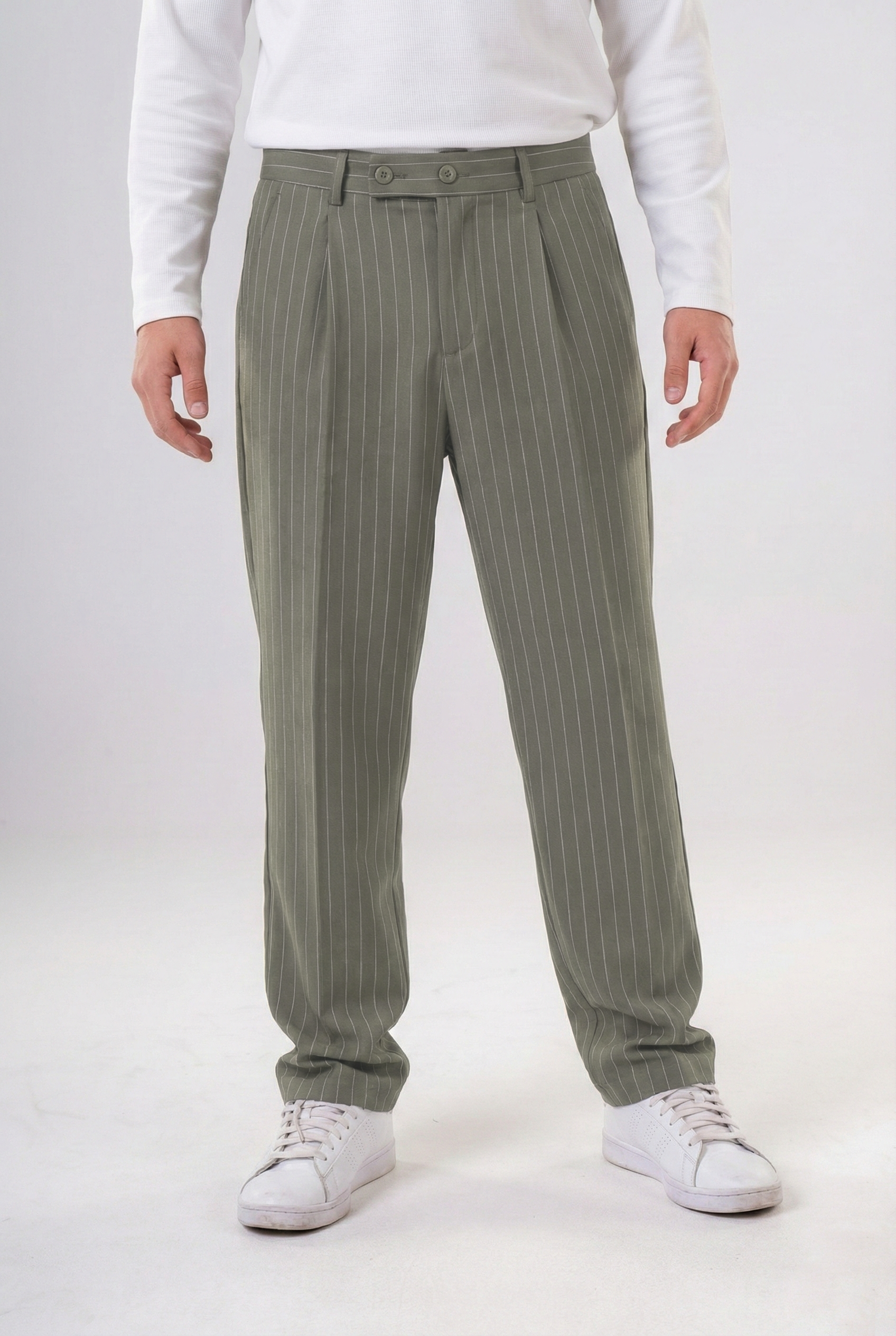 Boys’ Pinstripe Pleated Trousers – Smart-Casual Tailored Dress Pants