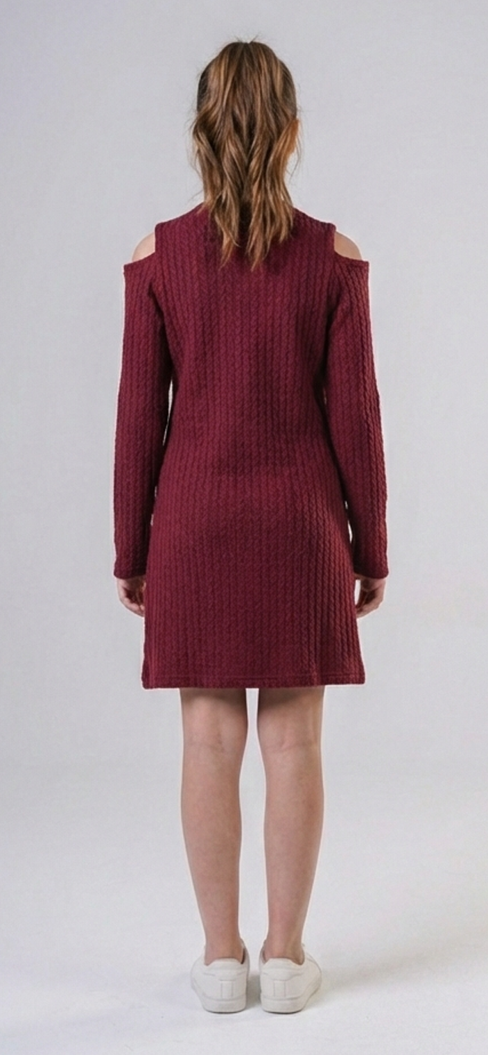 Girls’ Cold-Shoulder Cable Knit Sweater Dress