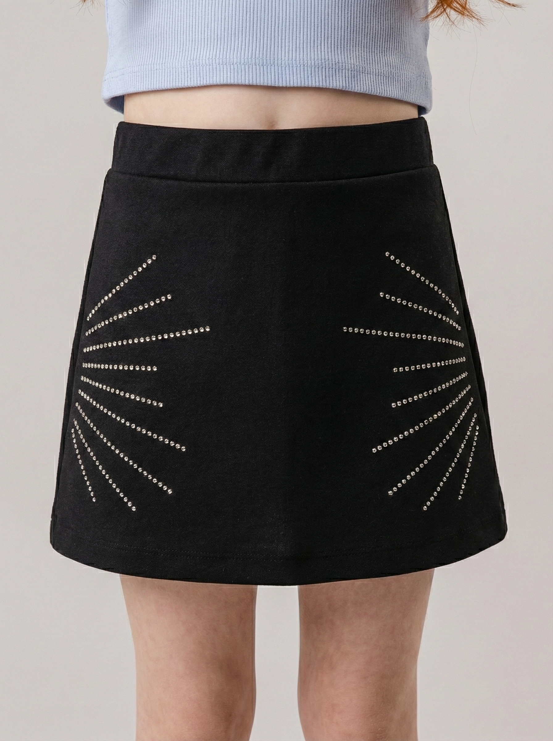 Girls’ Line Mini Skirt – Rhinestone Sunburst Embellished Fashion Skirt