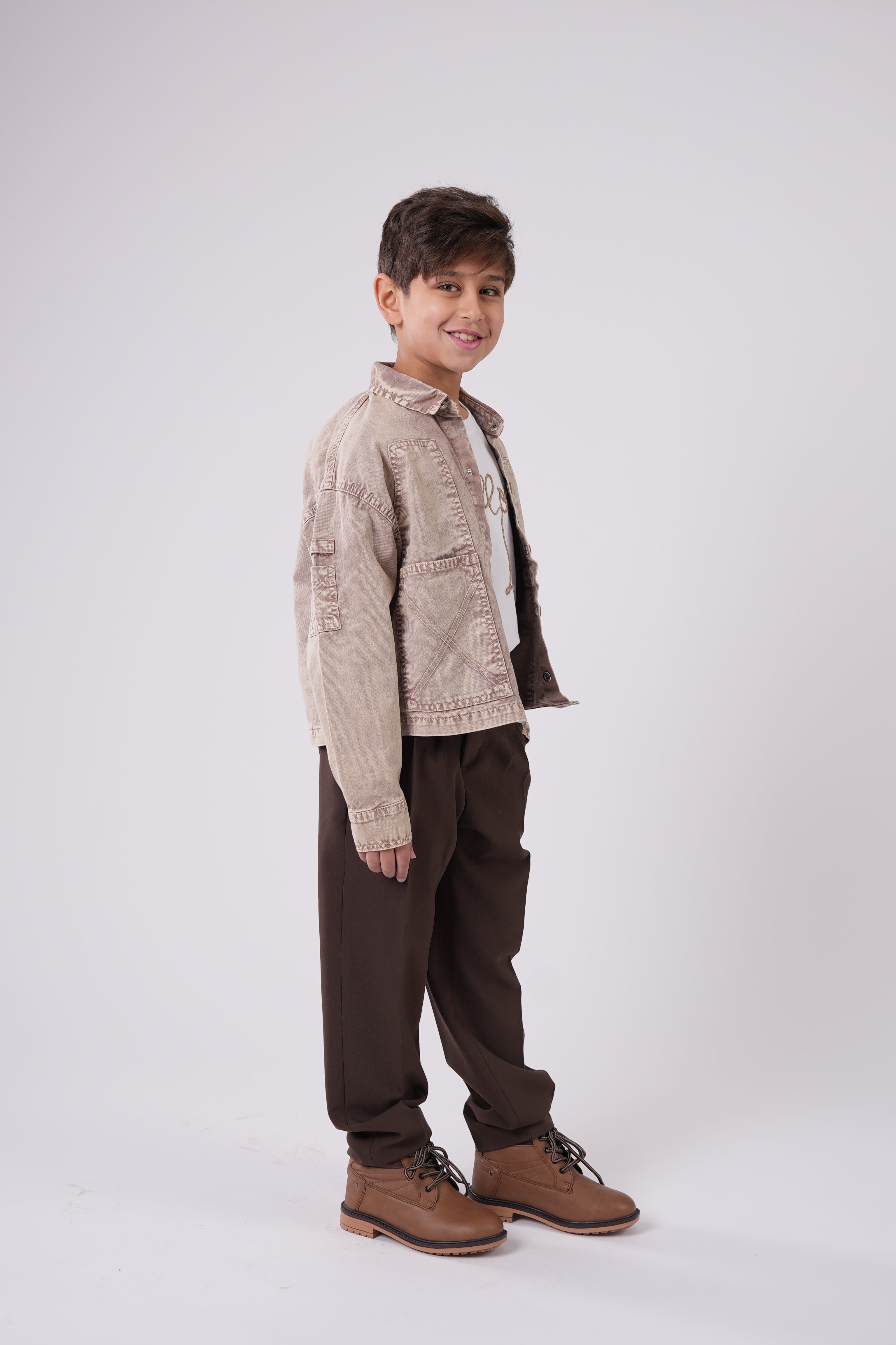 Boys’ Utility Denim Jacket – Button Down Layer with Pocket Details