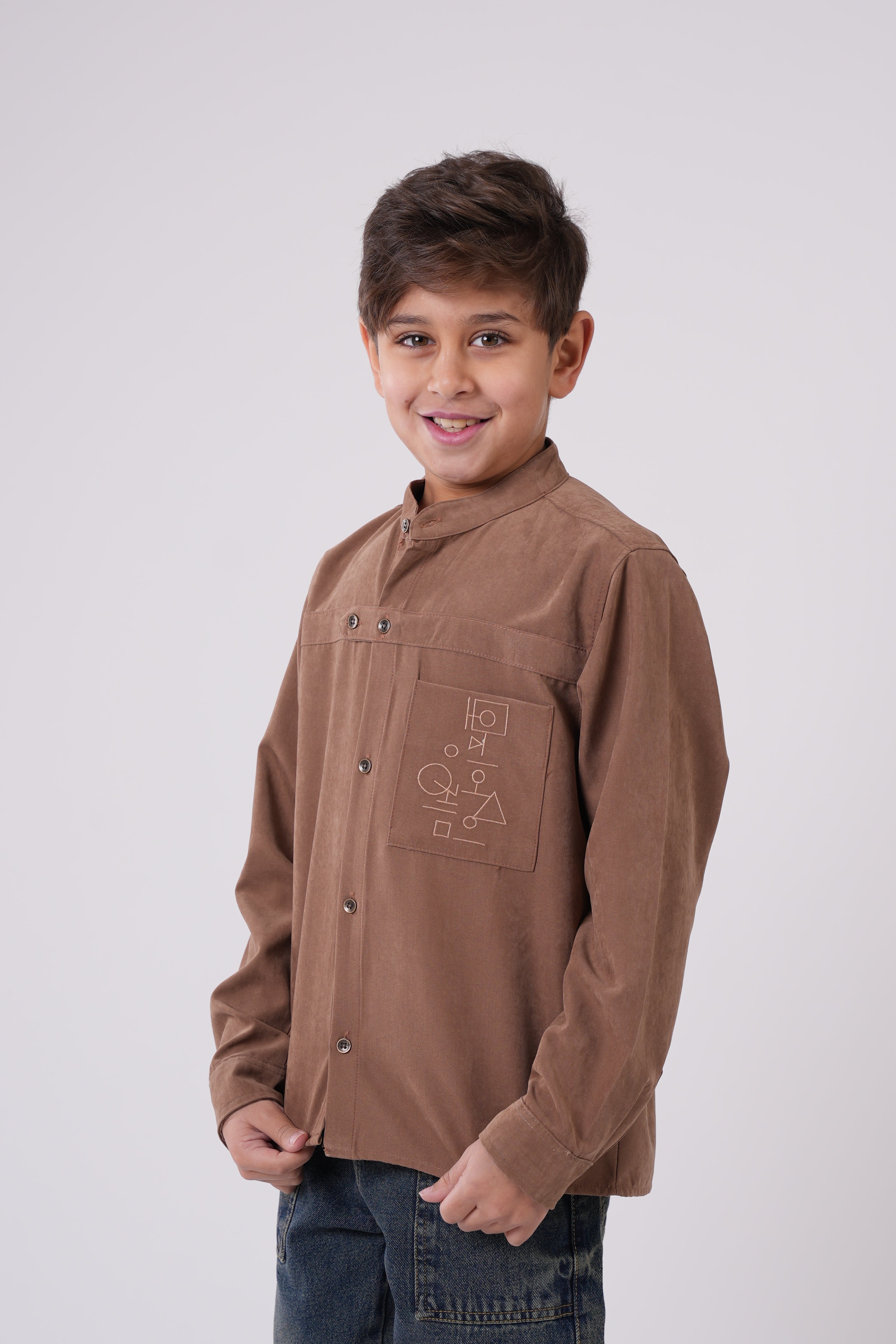 Boys’ Mandarin Collar Long-Sleeve Shirt