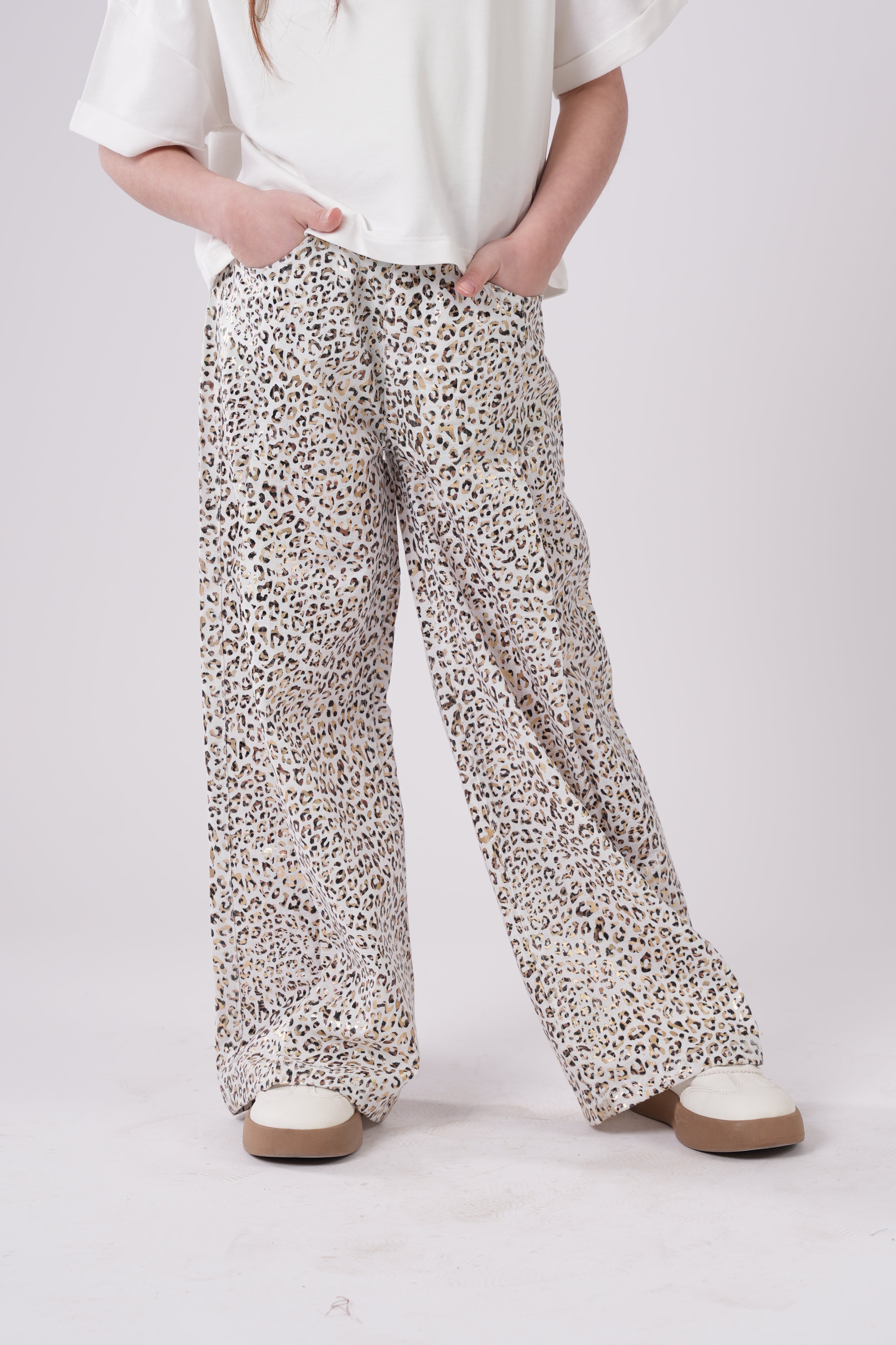 Girls’ Leopard Print High-Waist Trousers