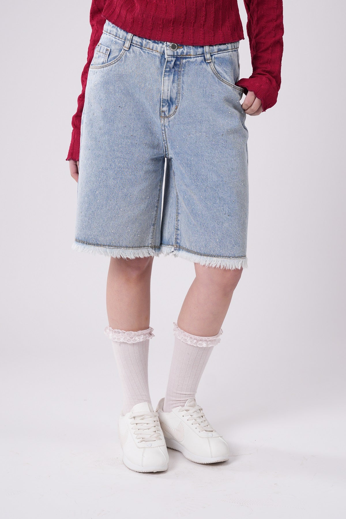 Girls’ Distressed Light-Wash Denim Shorts